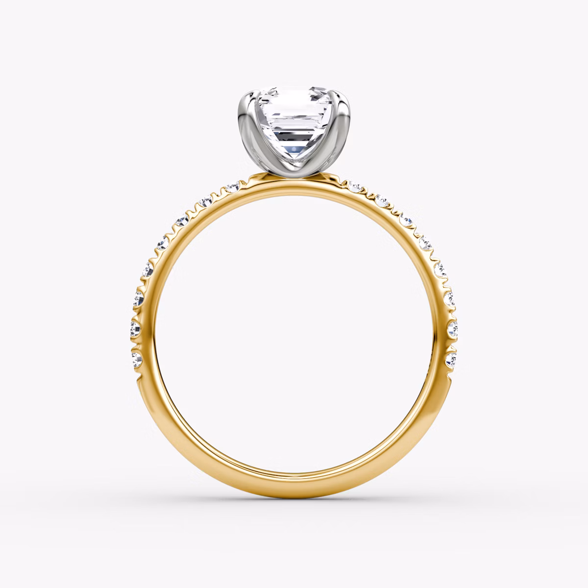 Anillo de compromiso Classic | Asscher | 18k | Oro amarillo y platino | bandAccent: Pavé | bandWidth: large | diamondOrientation: vertical | caratWeight: other