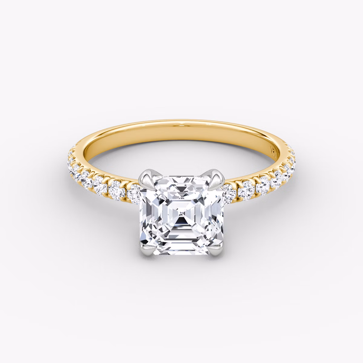 Anillo de compromiso Classic | Asscher | 18k | Oro amarillo y platino | bandAccent: Pavé | bandWidth: large | diamondOrientation: vertical | caratWeight: other
