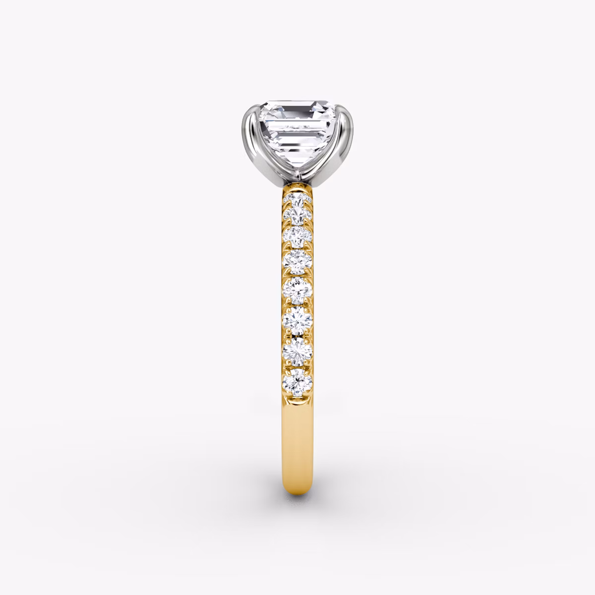 Anillo de compromiso Classic | Asscher | 18k | Oro amarillo y platino | bandAccent: Pavé | bandWidth: large | diamondOrientation: vertical | caratWeight: other