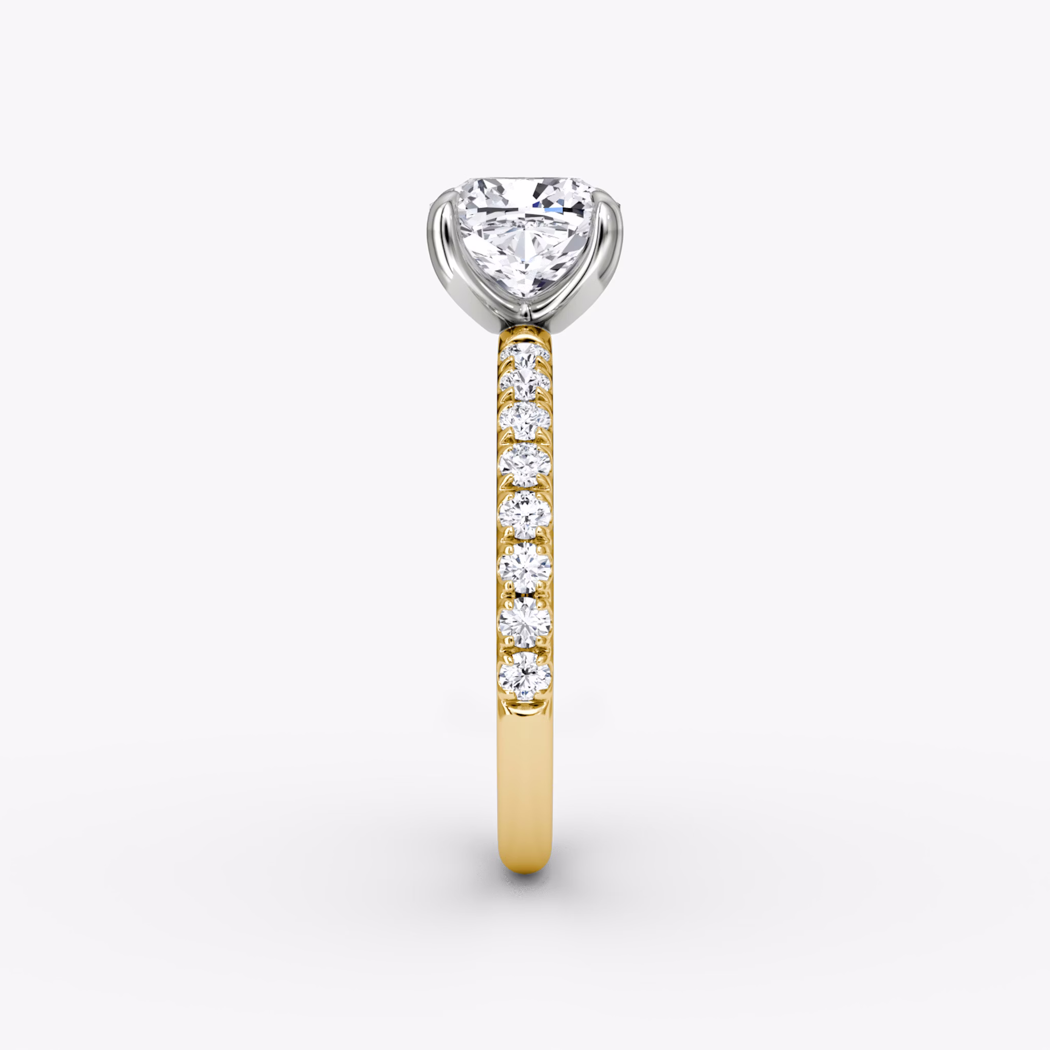 The Classic | Cushion | 18k | Yellow Gold and Platinum | bandAccent: Pavé | bandWidth: large | diamondOrientation: vertical | caratWeight: other