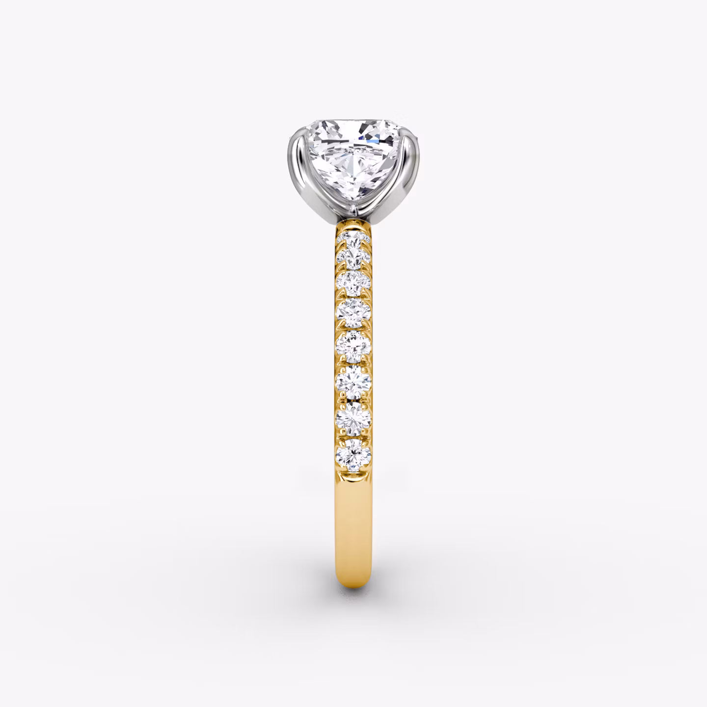 The Classic | Cushion | 18k | Yellow Gold and Platinum | bandAccent: Pavé | bandWidth: large | diamondOrientation: vertical | caratWeight: other