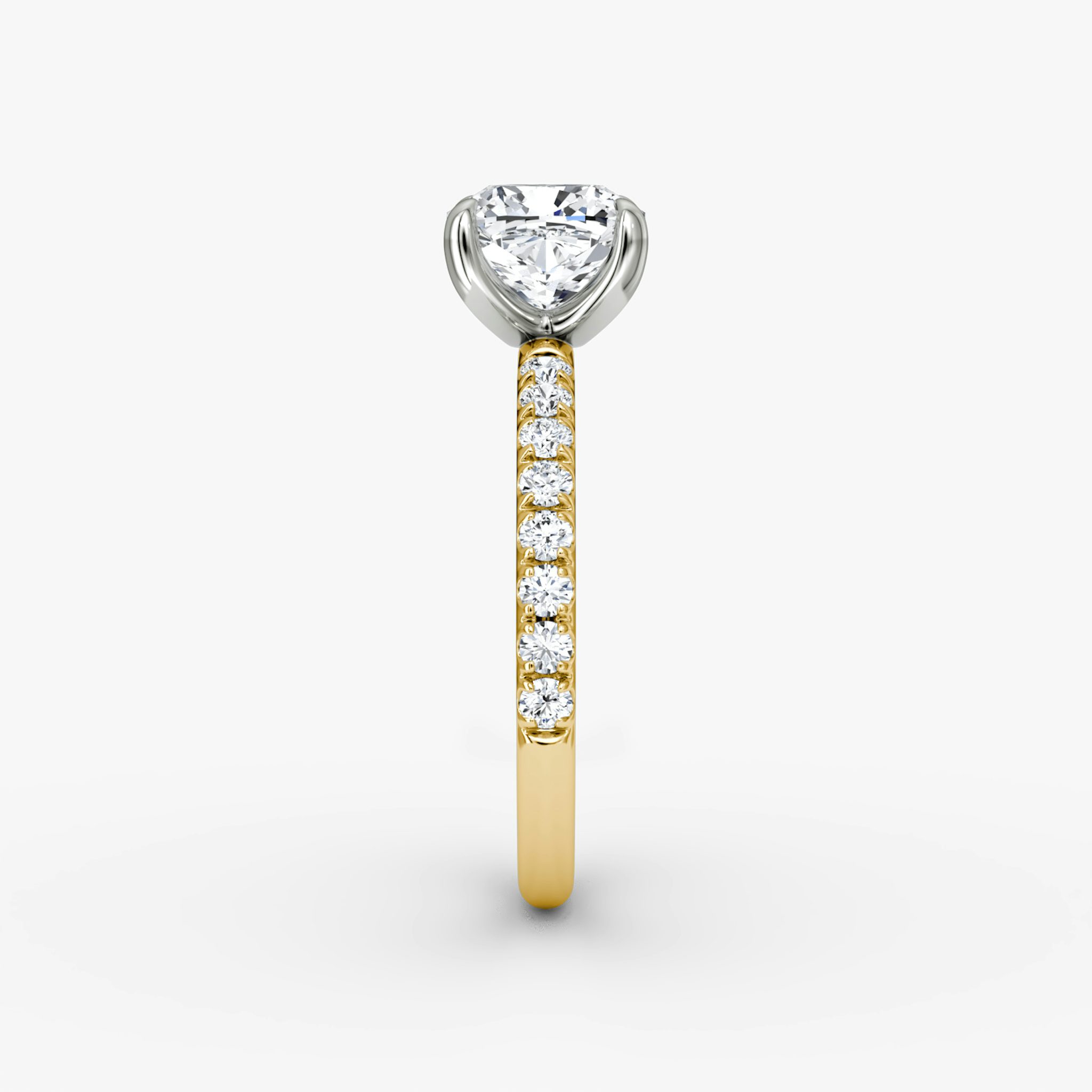 The Classic | Cushion | 18k | Yellow Gold and Platinum | bandAccent: Pavé | bandWidth: large | diamondOrientation: vertical | caratWeight: other