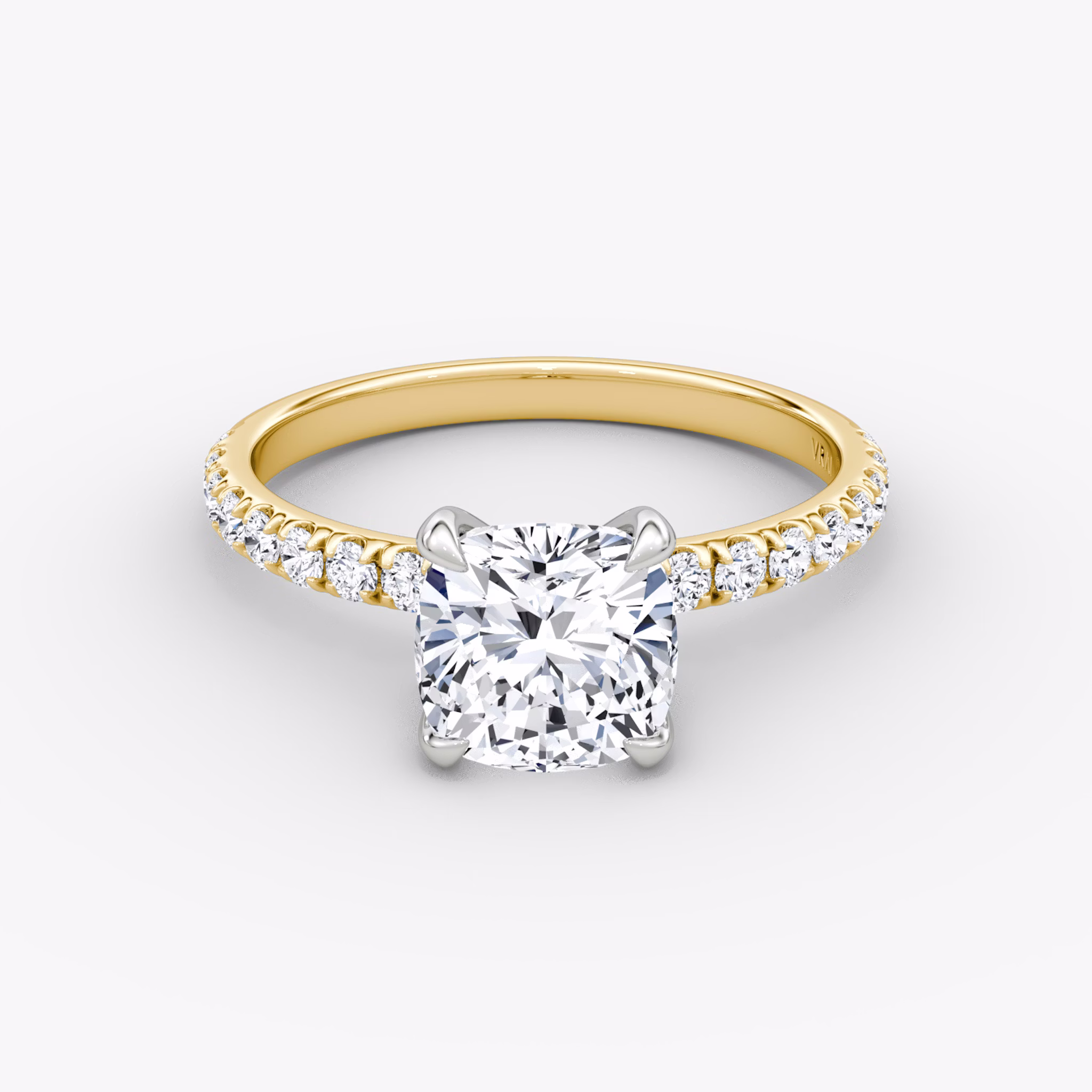The Classic | Cushion | 18k | Yellow Gold and Platinum | bandAccent: Pavé | bandWidth: large | diamondOrientation: vertical | caratWeight: other