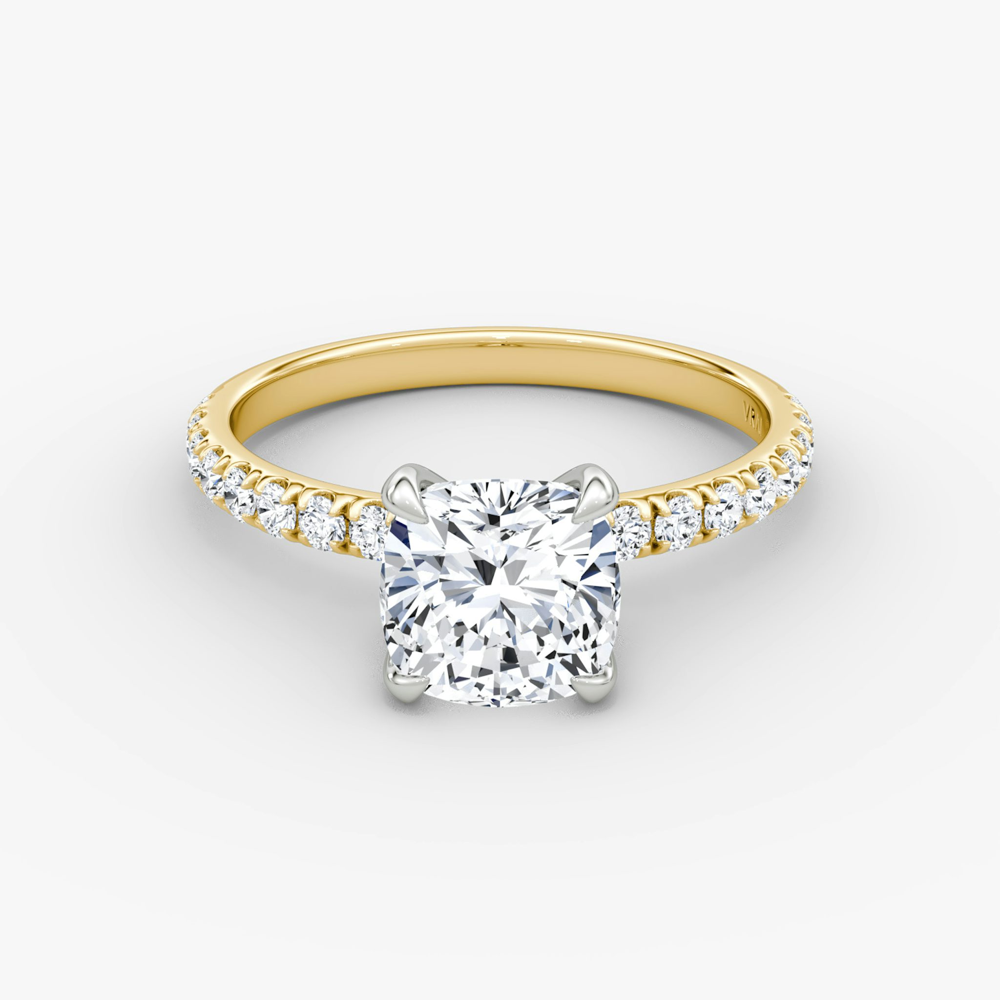 The Classic | Cushion | 18k | Yellow Gold and Platinum | bandAccent: Pavé | bandWidth: large | diamondOrientation: vertical | caratWeight: other
