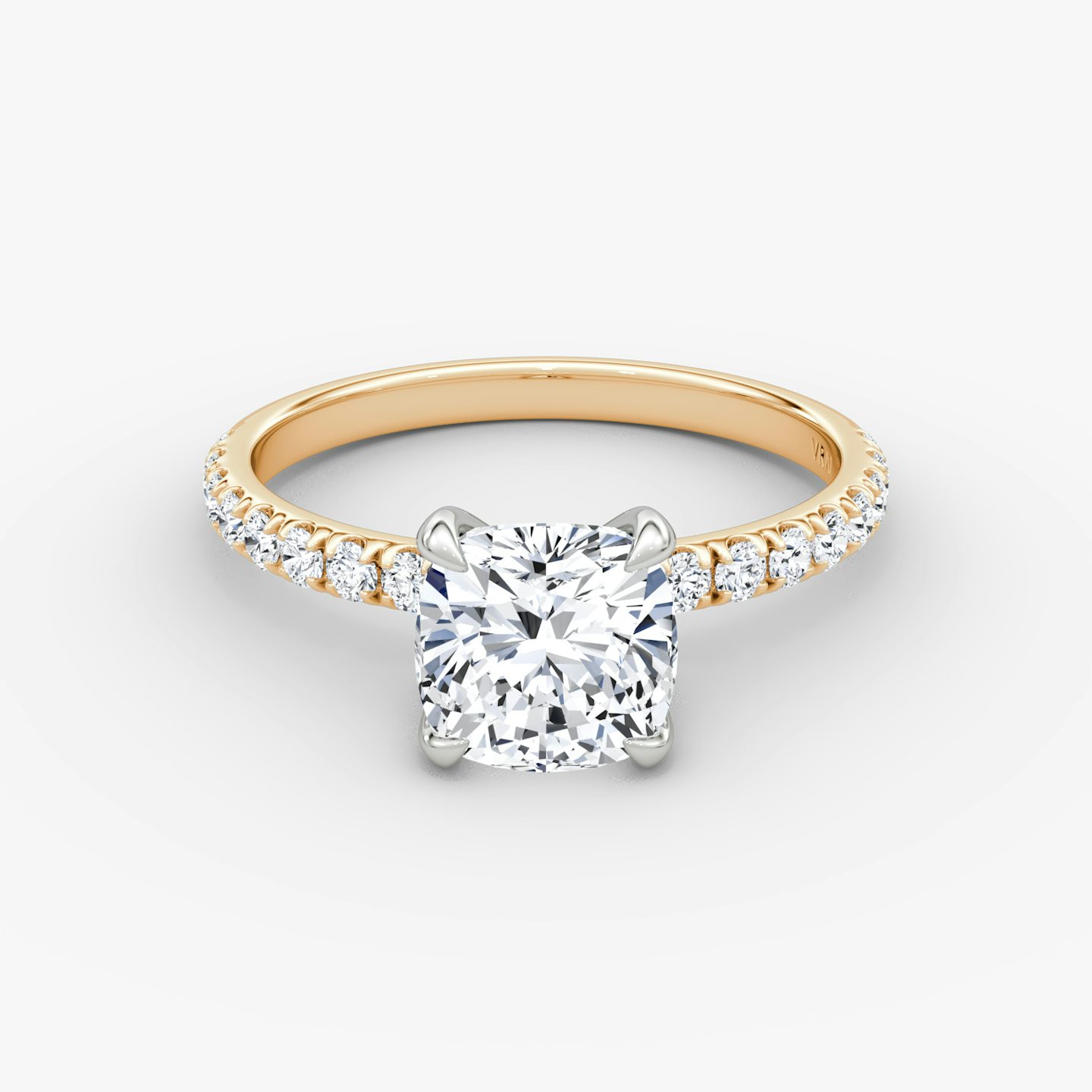 The Classic | Cushion | 14k | Rose Gold and Platinum | bandAccent: Pavé | bandWidth: large | diamondOrientation: vertical | caratWeight: other