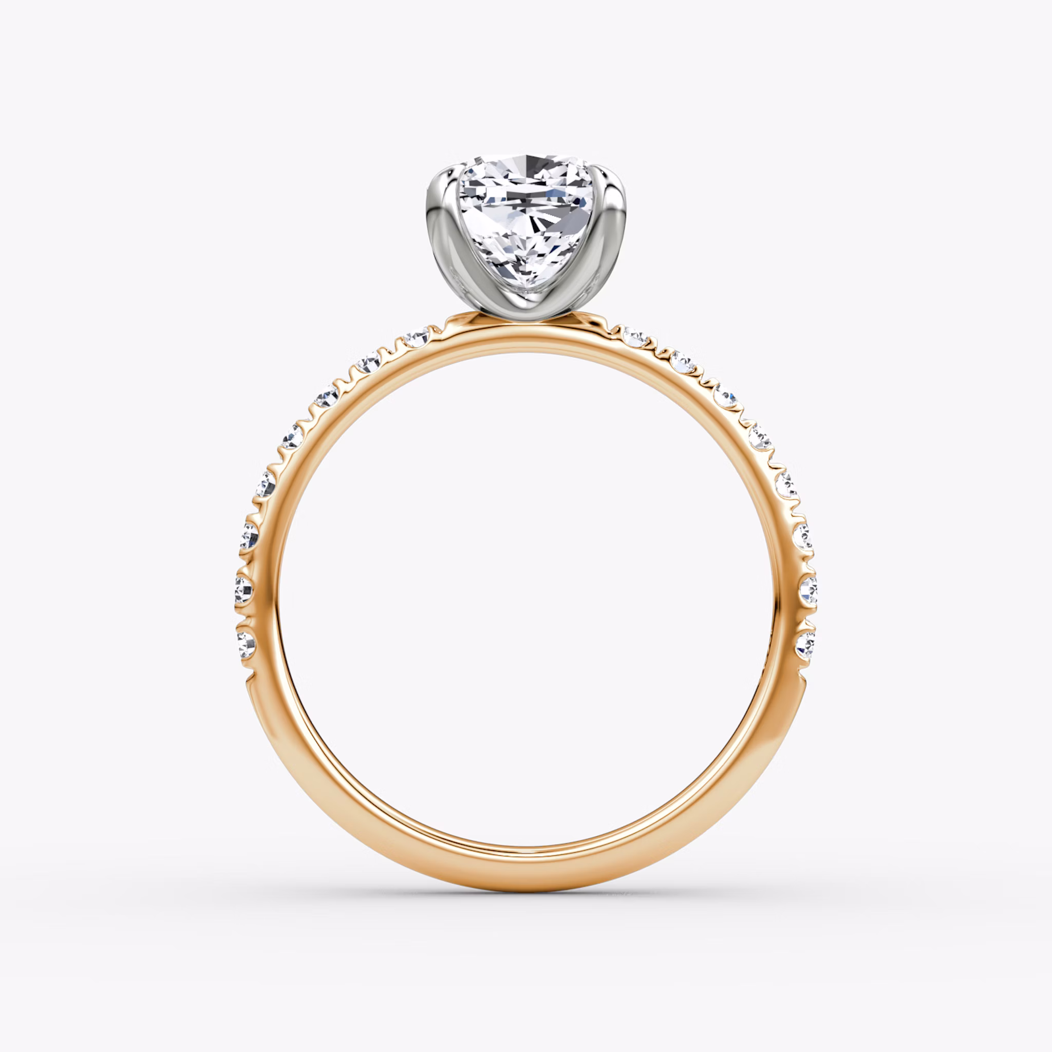 The Classic | Cushion | 14k | Rose Gold and Platinum | bandAccent: Pavé | bandWidth: large | diamondOrientation: vertical | caratWeight: other