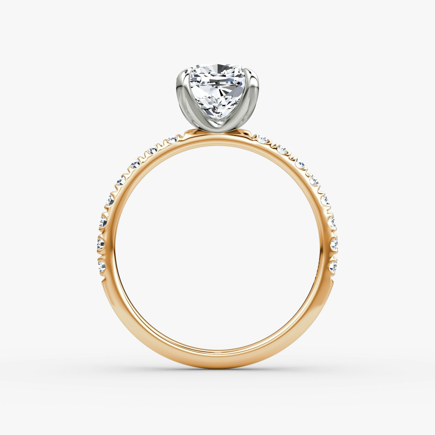 The Classic | Cushion | 14k | Rose Gold and Platinum | bandAccent: Pavé | bandWidth: large | diamondOrientation: vertical | caratWeight: other