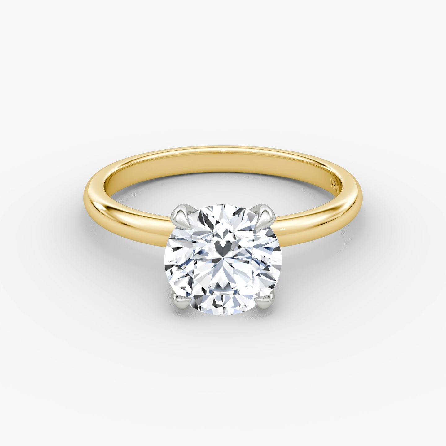The Classic | Round Brilliant | 18k | Yellow Gold and Platinum | bandAccent: Plain | bandWidth: large | caratWeight: 2.0ct | diamondOrientation: vertical