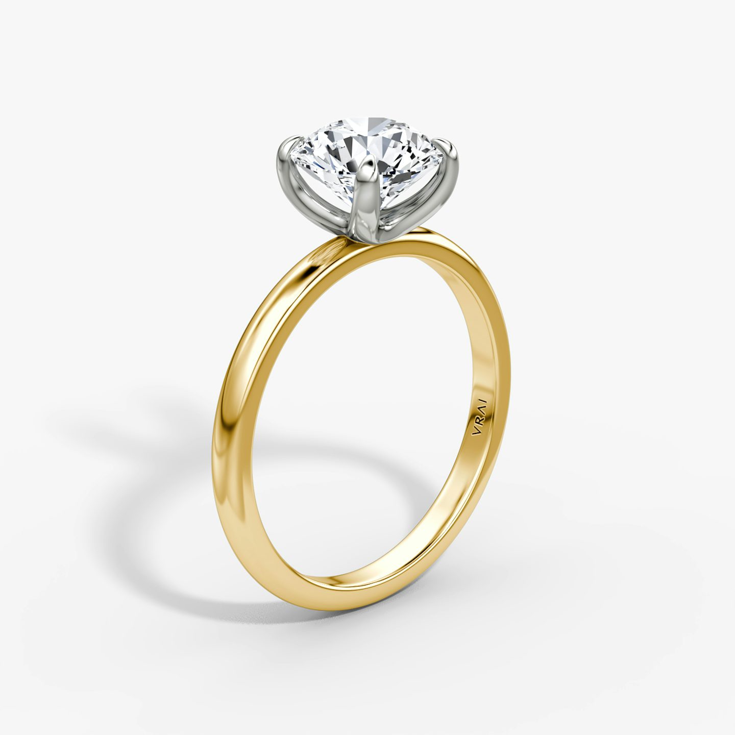 The Classic | Round Brilliant | 18k | Yellow Gold and Platinum | bandAccent: Plain | bandWidth: large | caratWeight: 2.0ct | diamondOrientation: vertical
