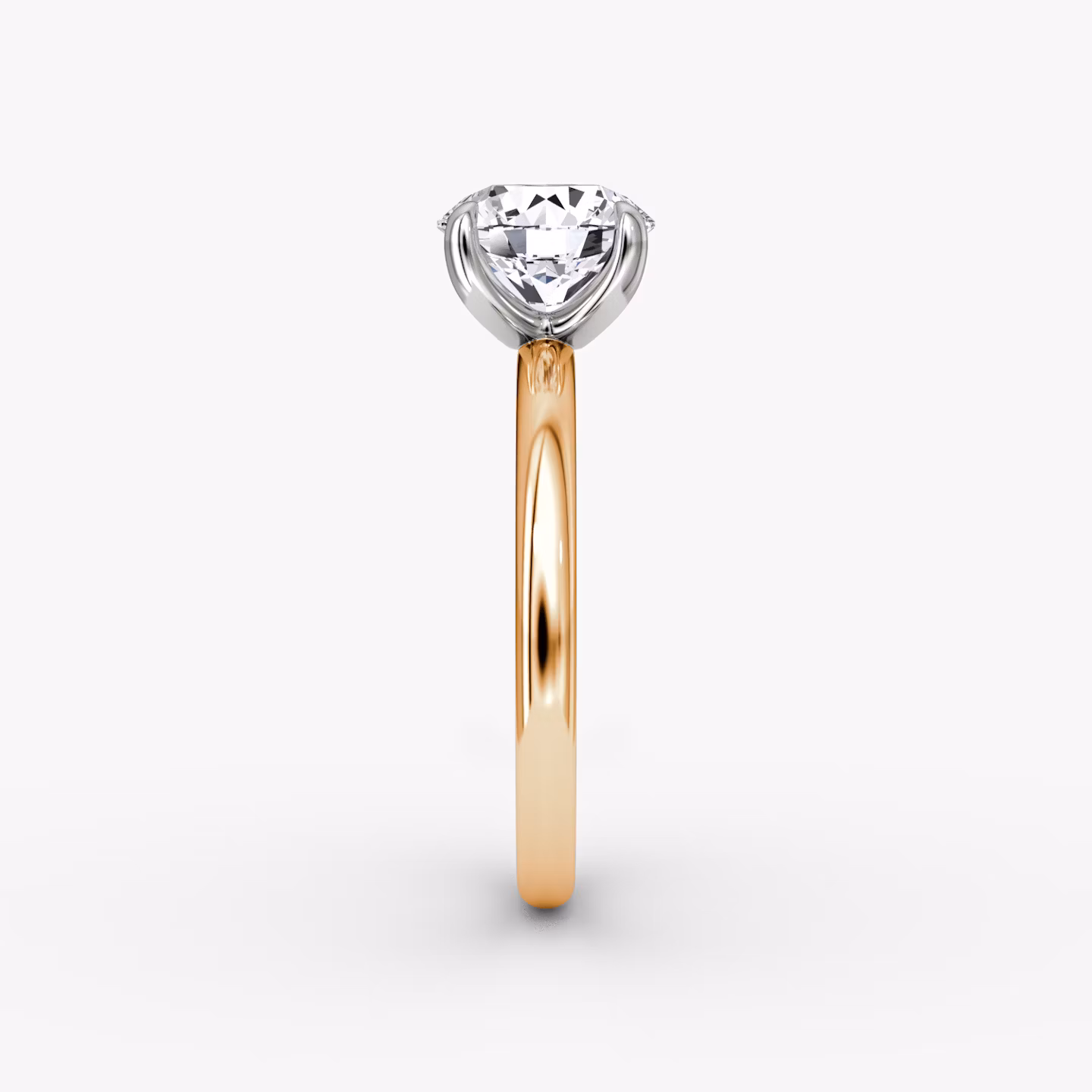 The Classic | Round Brilliant | 14k | Rose Gold and Platinum | bandAccent: Plain | bandWidth: large | caratWeight: 1.0ct | diamondOrientation: vertical