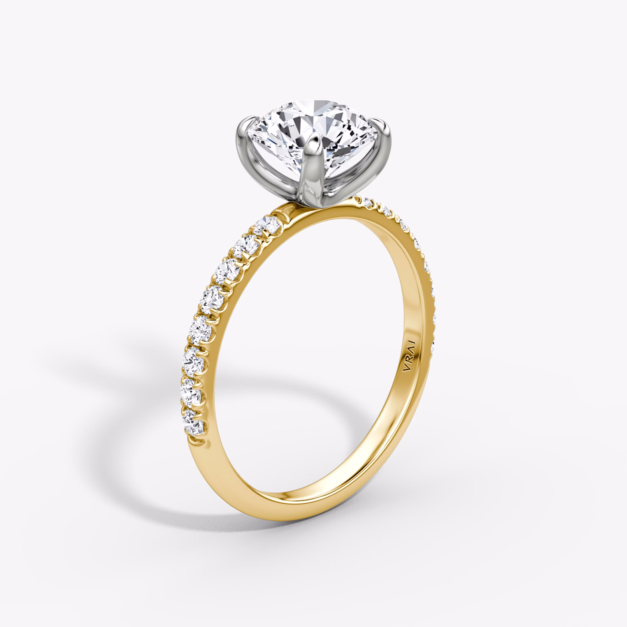 The Classic | Round Brilliant | 18k | Yellow Gold and Platinum | bandAccent: Pavé | bandWidth: large | caratWeight: other | diamondOrientation: vertical