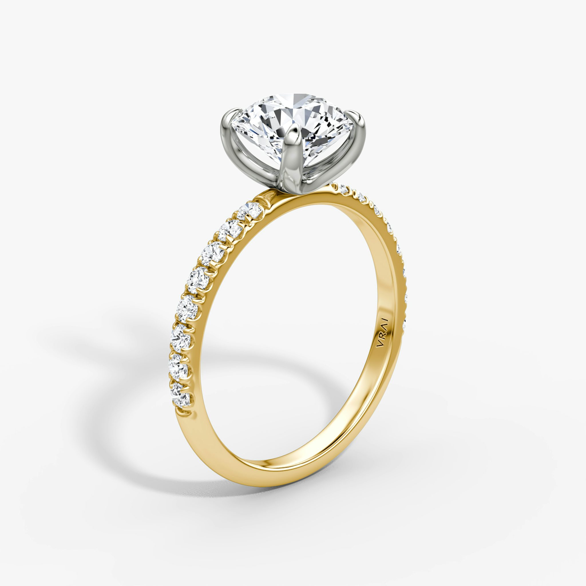 The Classic | Round Brilliant | 18k | Yellow Gold and Platinum | bandAccent: Pavé | bandWidth: large | caratWeight: other | diamondOrientation: vertical