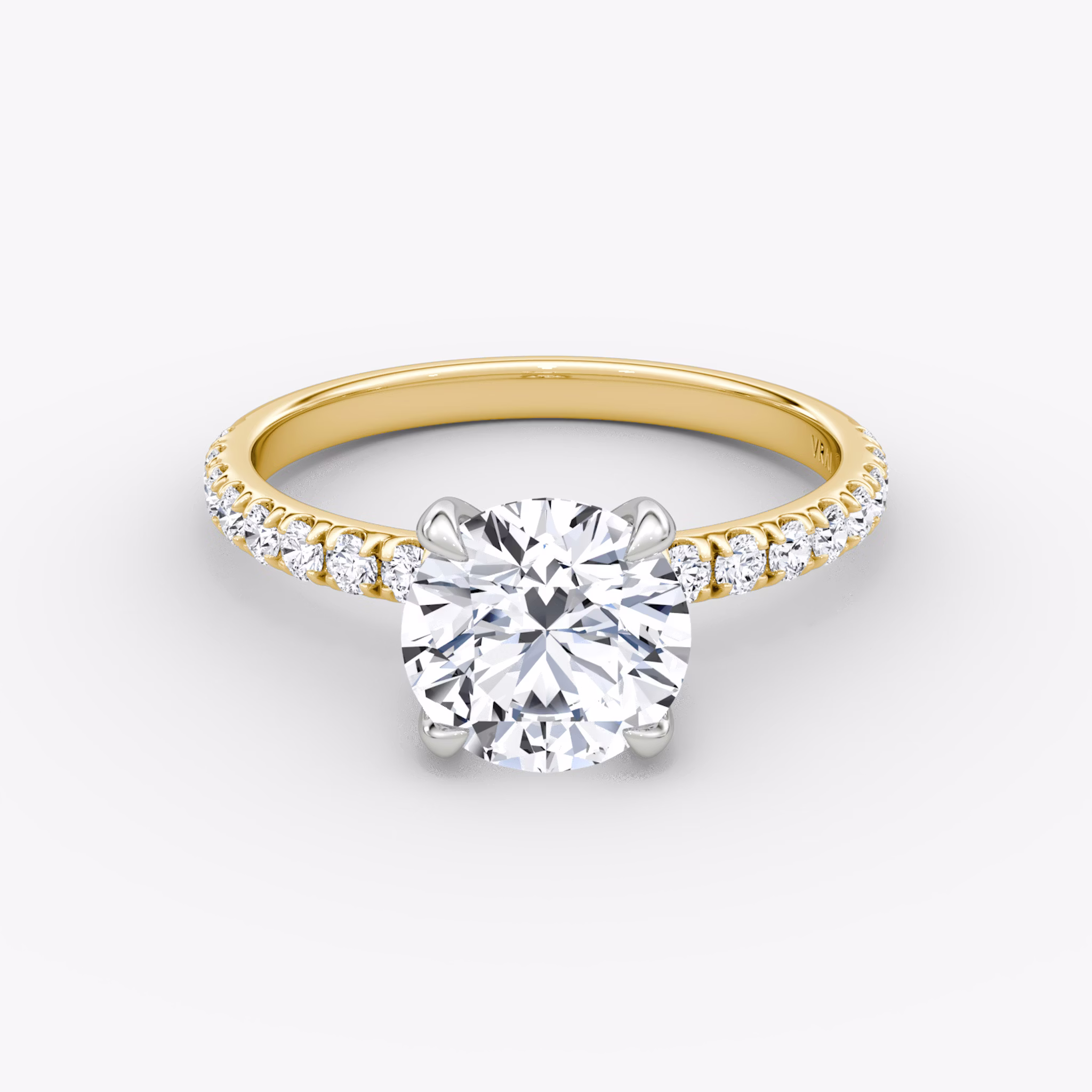 The Classic | Round Brilliant | 18k | Yellow Gold and Platinum | bandAccent: Pavé | bandWidth: large | caratWeight: other | diamondOrientation: vertical