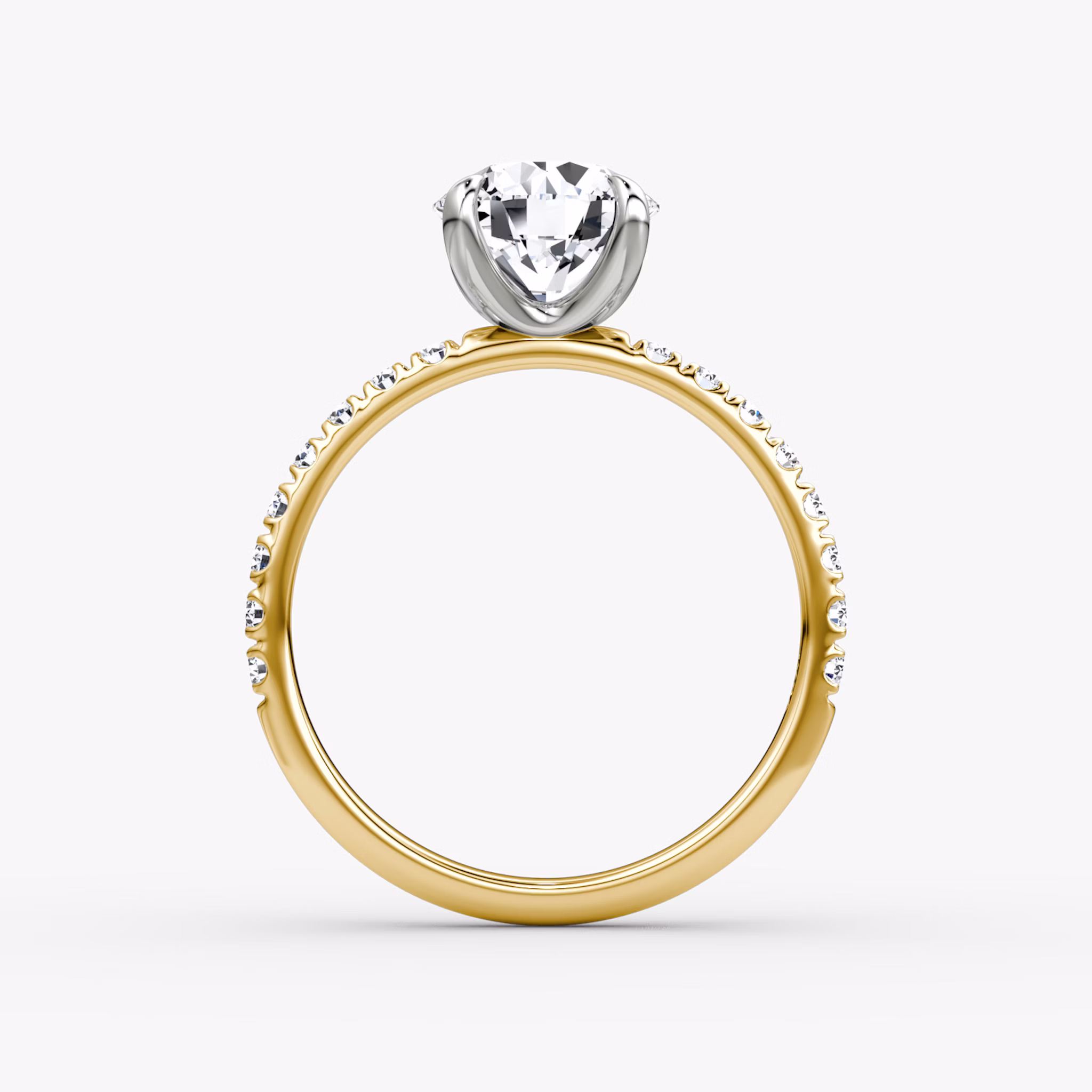 The Classic | Round Brilliant | 18k | Yellow Gold and Platinum | bandAccent: Pavé | bandWidth: large | caratWeight: other | diamondOrientation: vertical