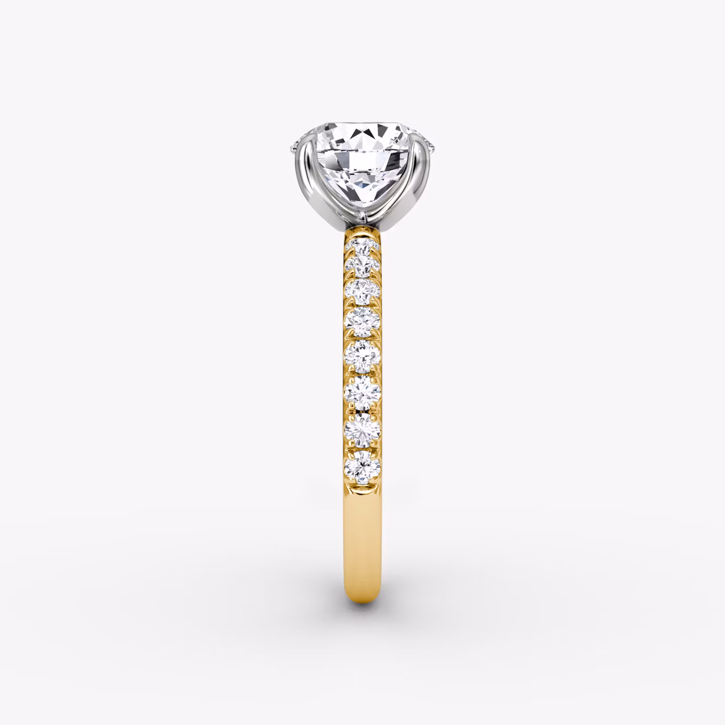 The Classic | Round Brilliant | 18k | Yellow Gold and Platinum | bandAccent: Pavé | bandWidth: large | caratWeight: 1.5ct | diamondOrientation: vertical