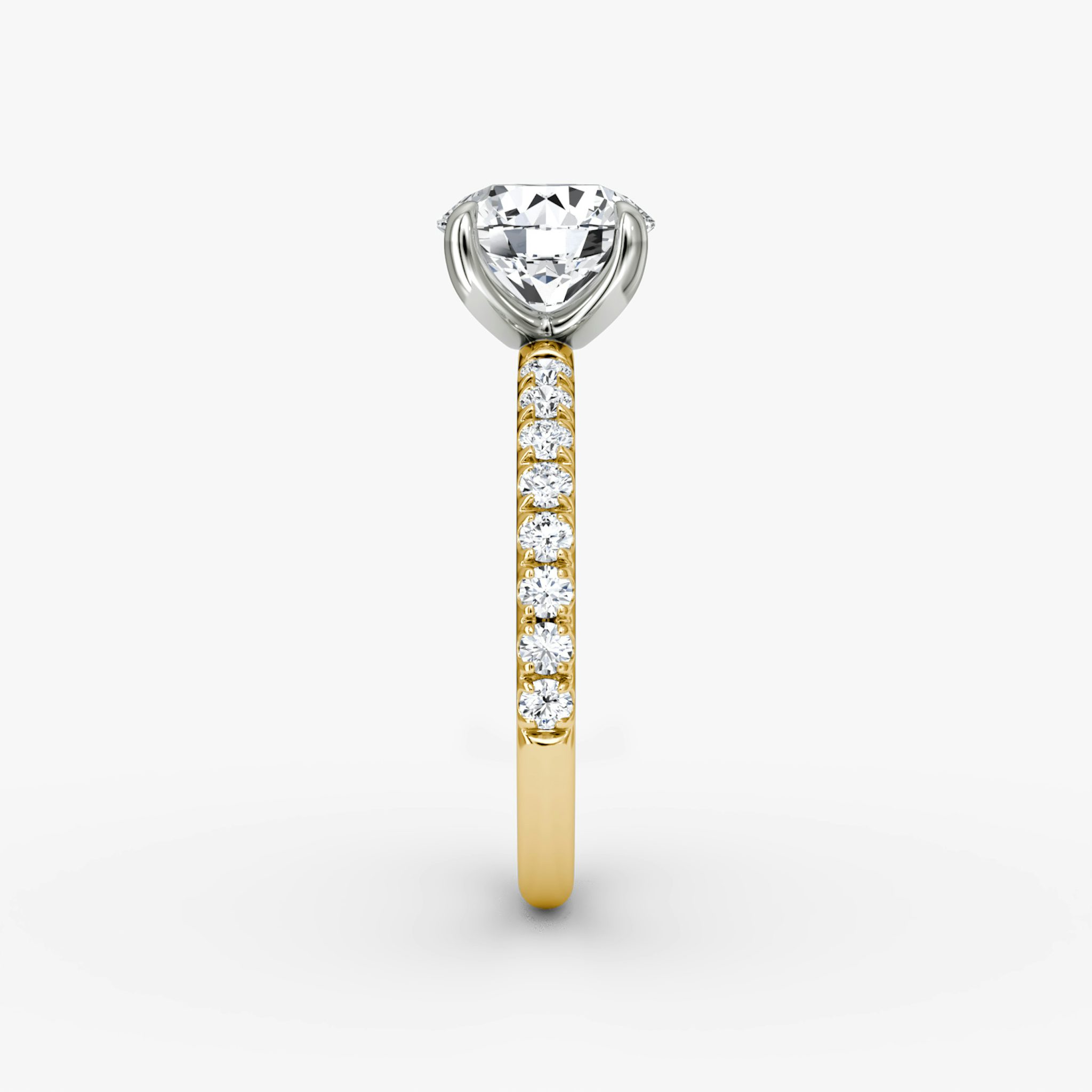 The Classic | Round Brilliant | 18k | Yellow Gold and Platinum | bandAccent: Pavé | bandWidth: large | caratWeight: other | diamondOrientation: vertical