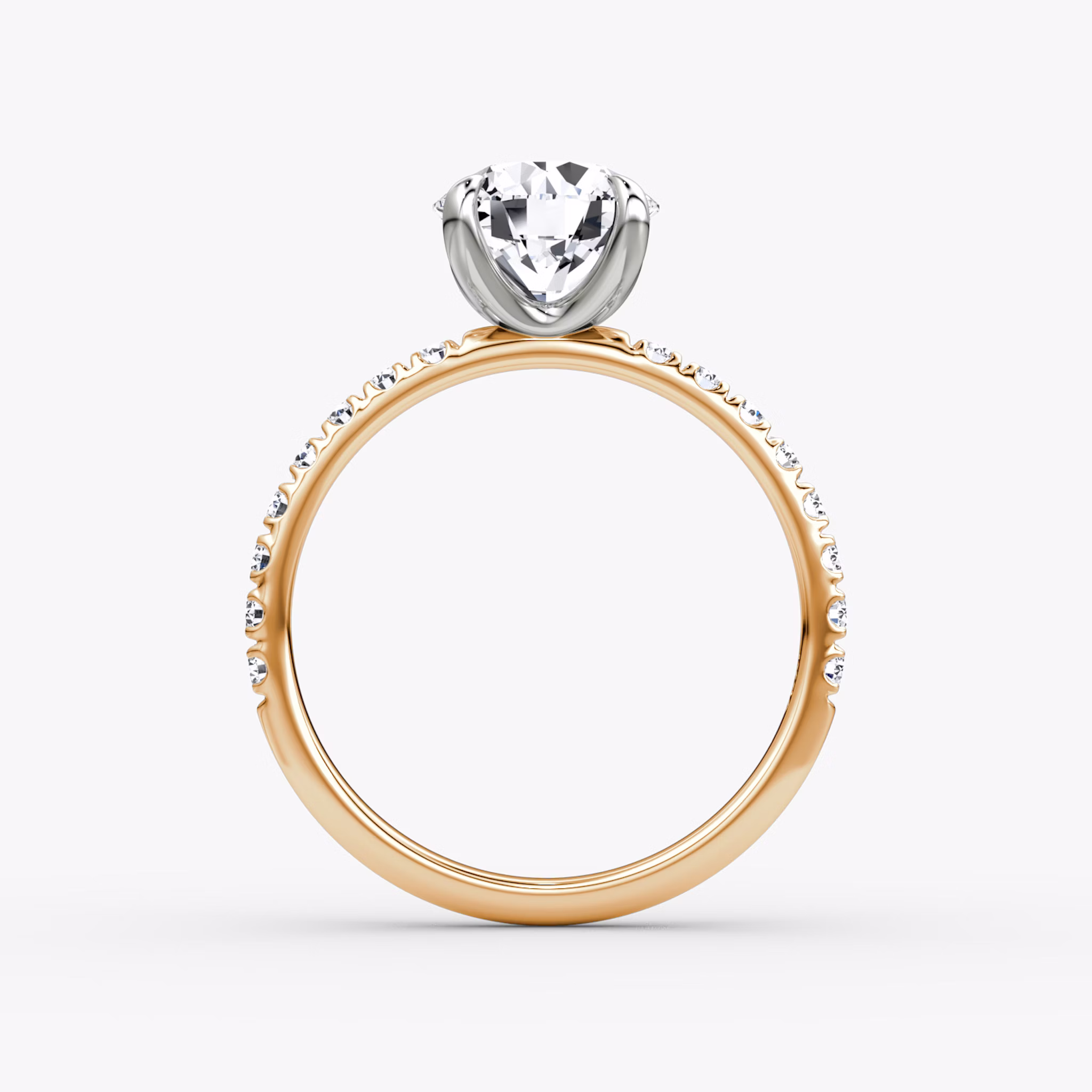 The Classic | Round Brilliant | 14k | Rose Gold and Platinum | bandAccent: Pavé | bandWidth: large | caratWeight: other | diamondOrientation: vertical