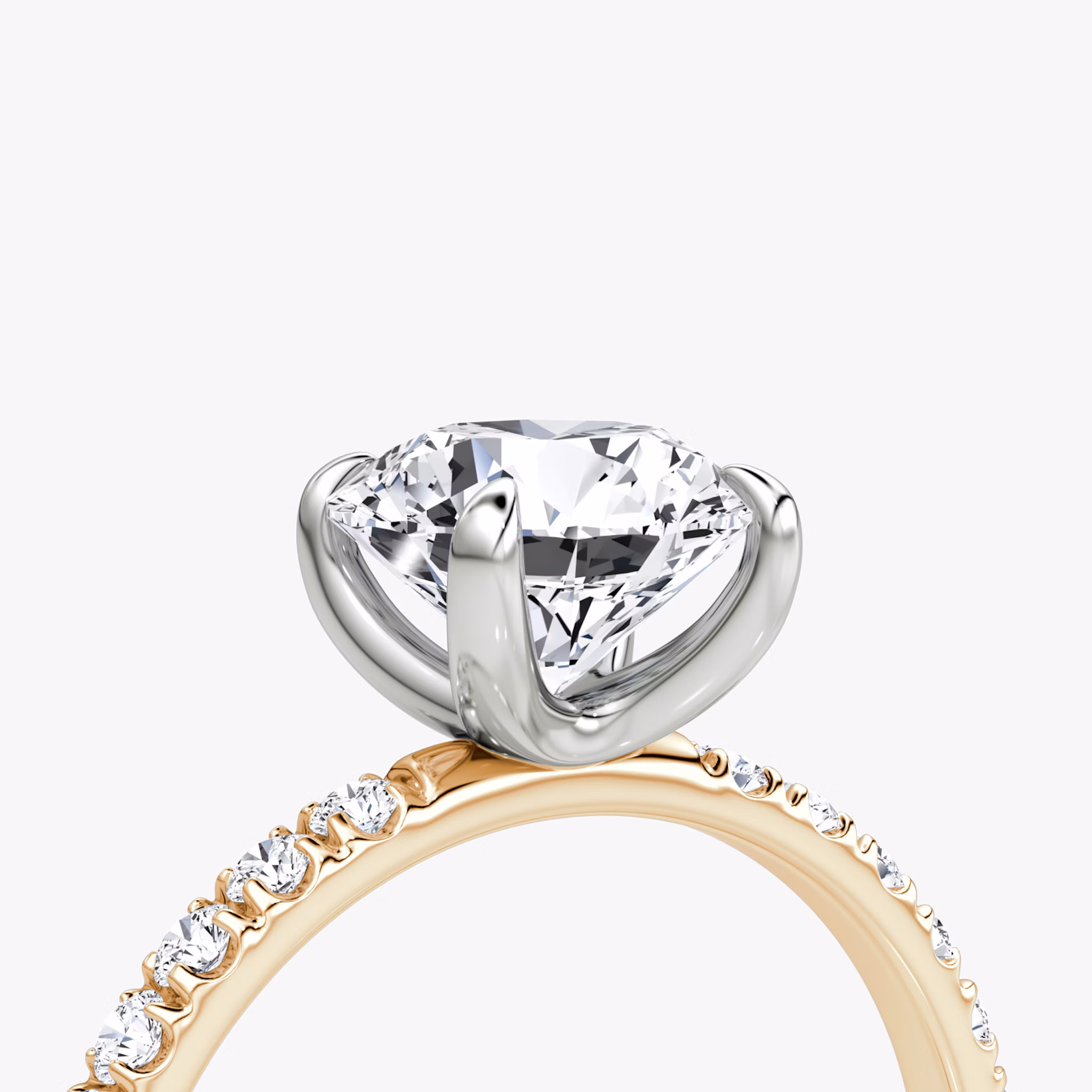 The Classic | Round Brilliant | 14k | Rose Gold and Platinum | bandAccent: Pavé | bandWidth: large | caratWeight: other | diamondOrientation: vertical