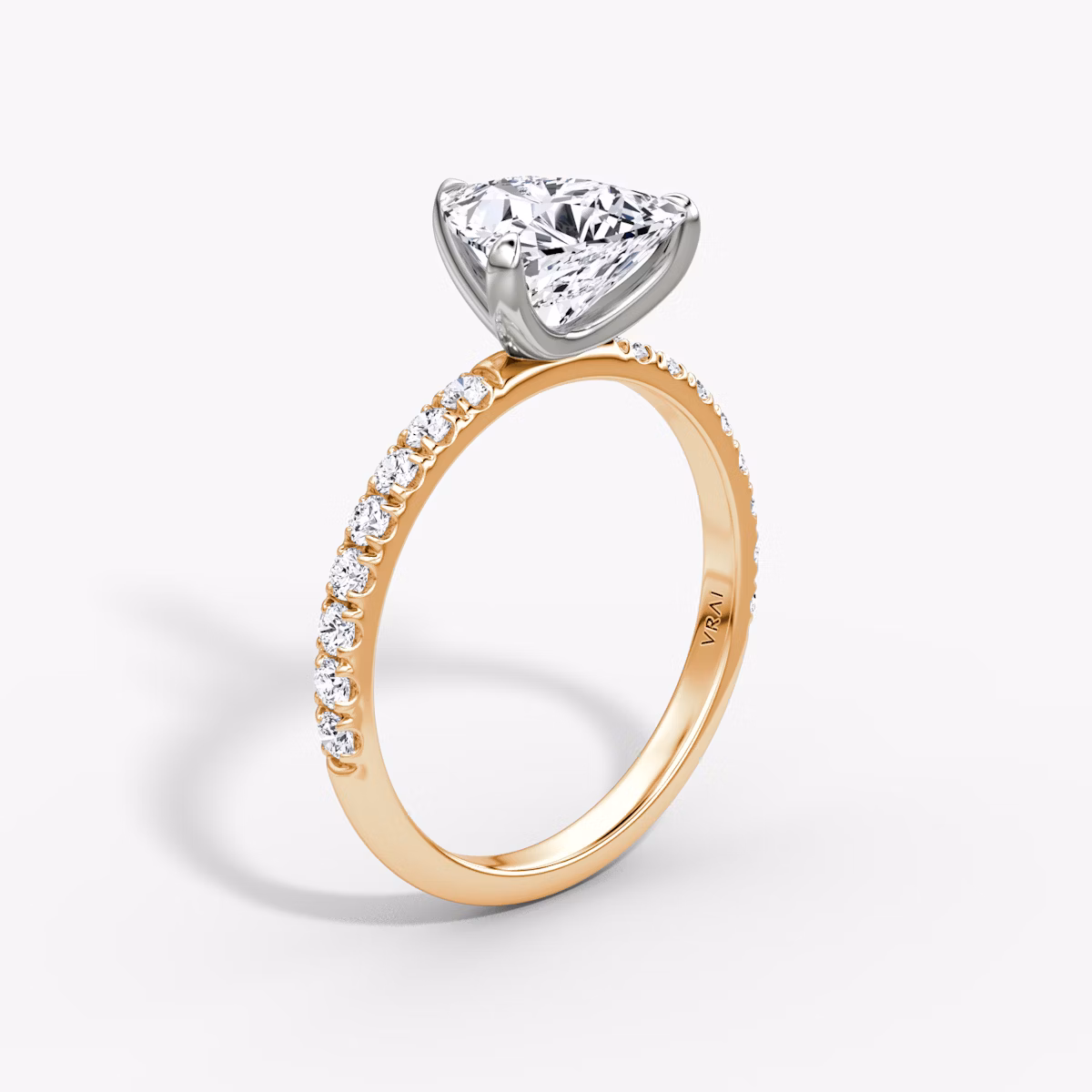 Anillo de compromiso Classic | Trillón | 14k | Oro rosa y platino | bandAccent: Pavé | bandWidth: large | diamondOrientation: vertical | caratWeight: other
