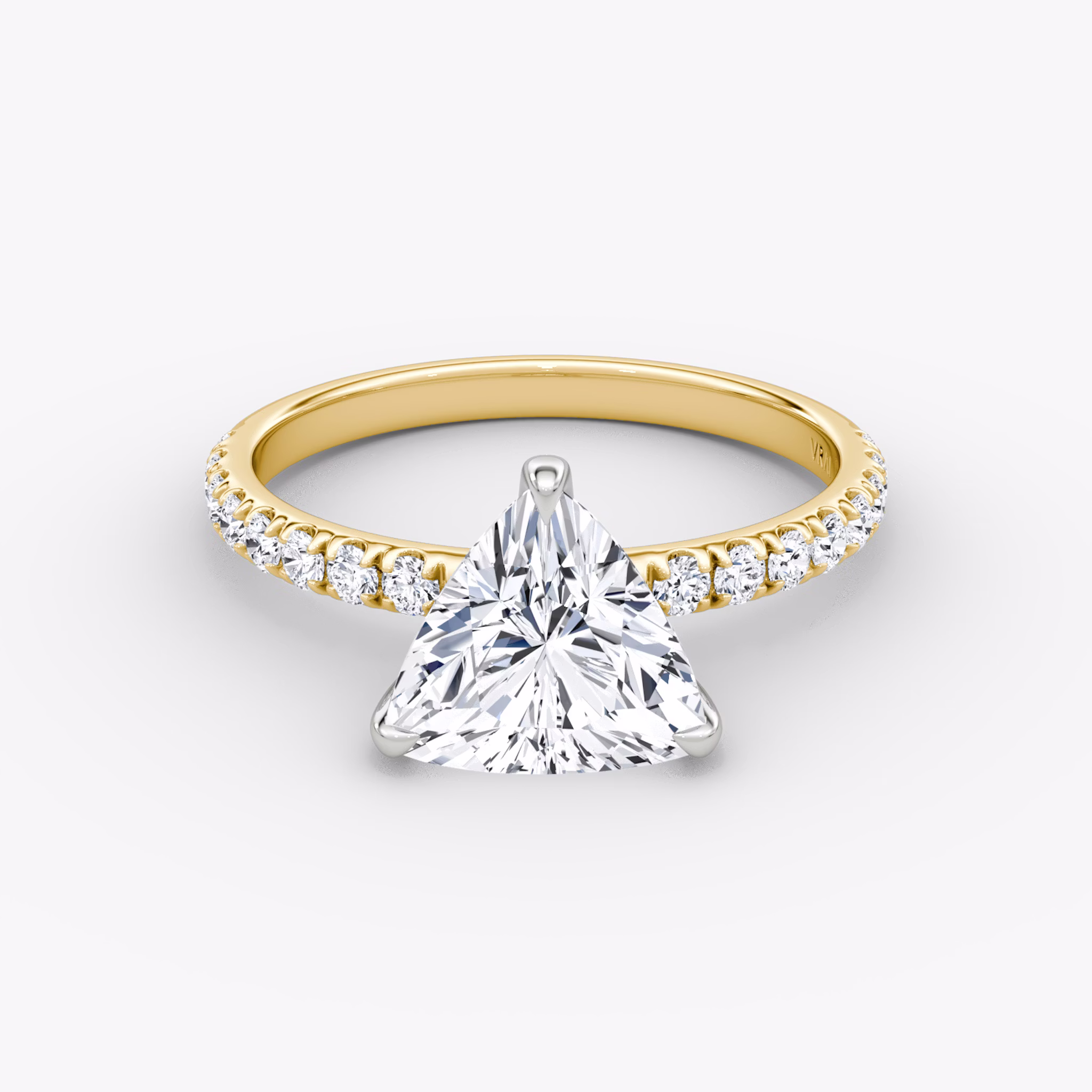 The Classic | Trillion | 18k | Yellow Gold and Platinum | bandAccent: Pavé | bandWidth: large | diamondOrientation: vertical | caratWeight: other