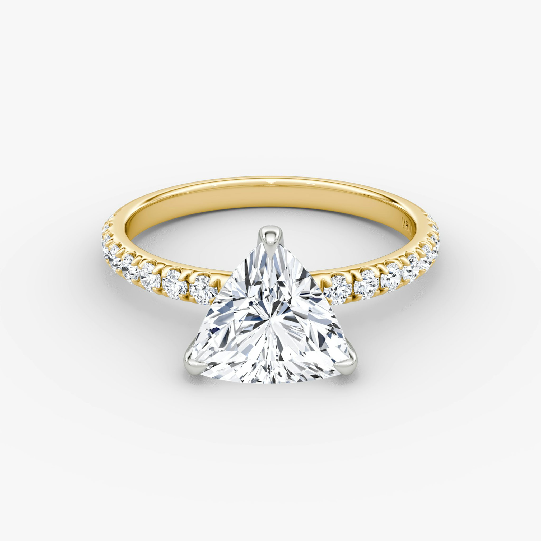 The Classic | Trillion | 18k | Yellow Gold and Platinum | bandAccent: Pavé | bandWidth: large | diamondOrientation: vertical | caratWeight: other