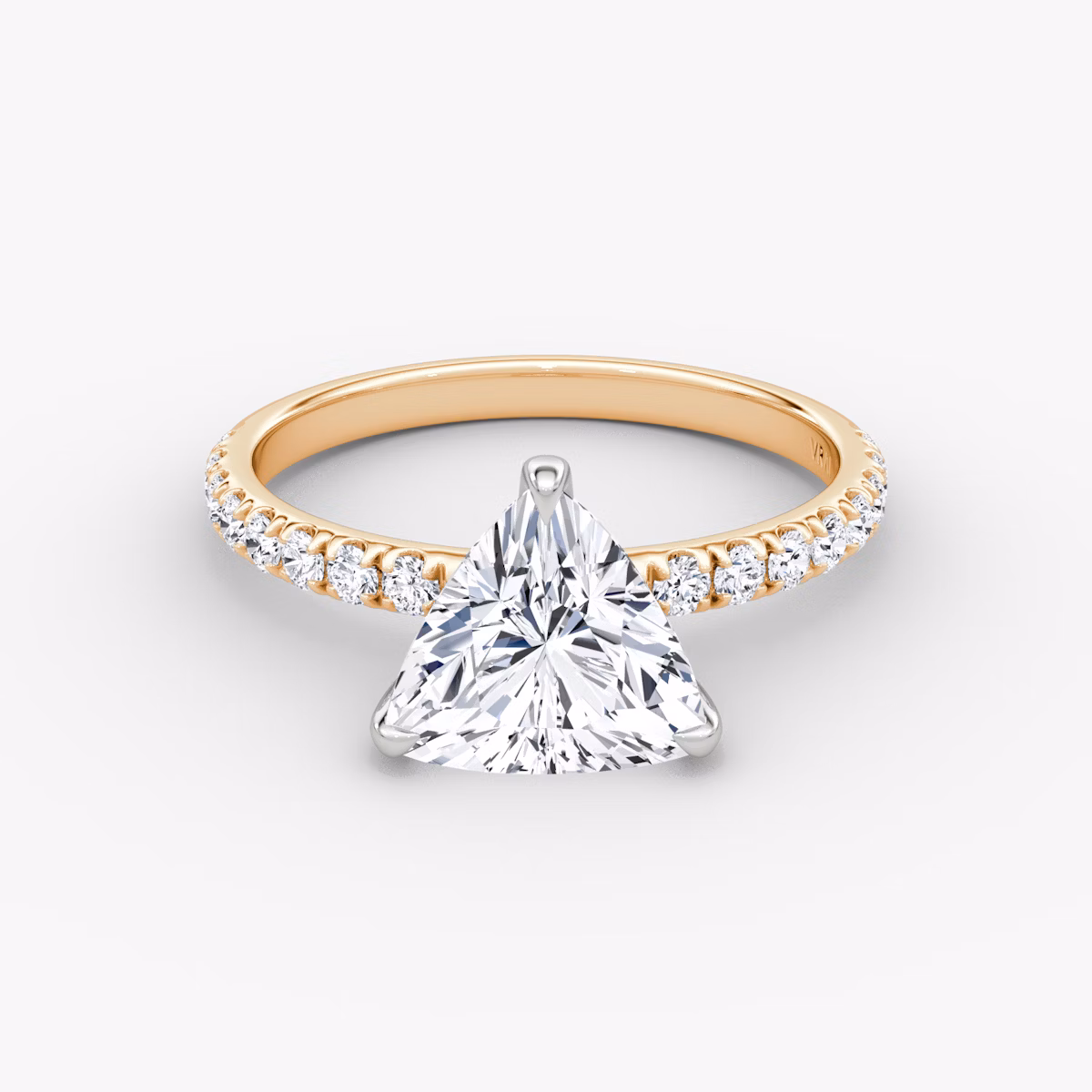 Anillo de compromiso Classic | Trillón | 14k | Oro rosa y platino | bandAccent: Pavé | bandWidth: large | diamondOrientation: vertical | caratWeight: other