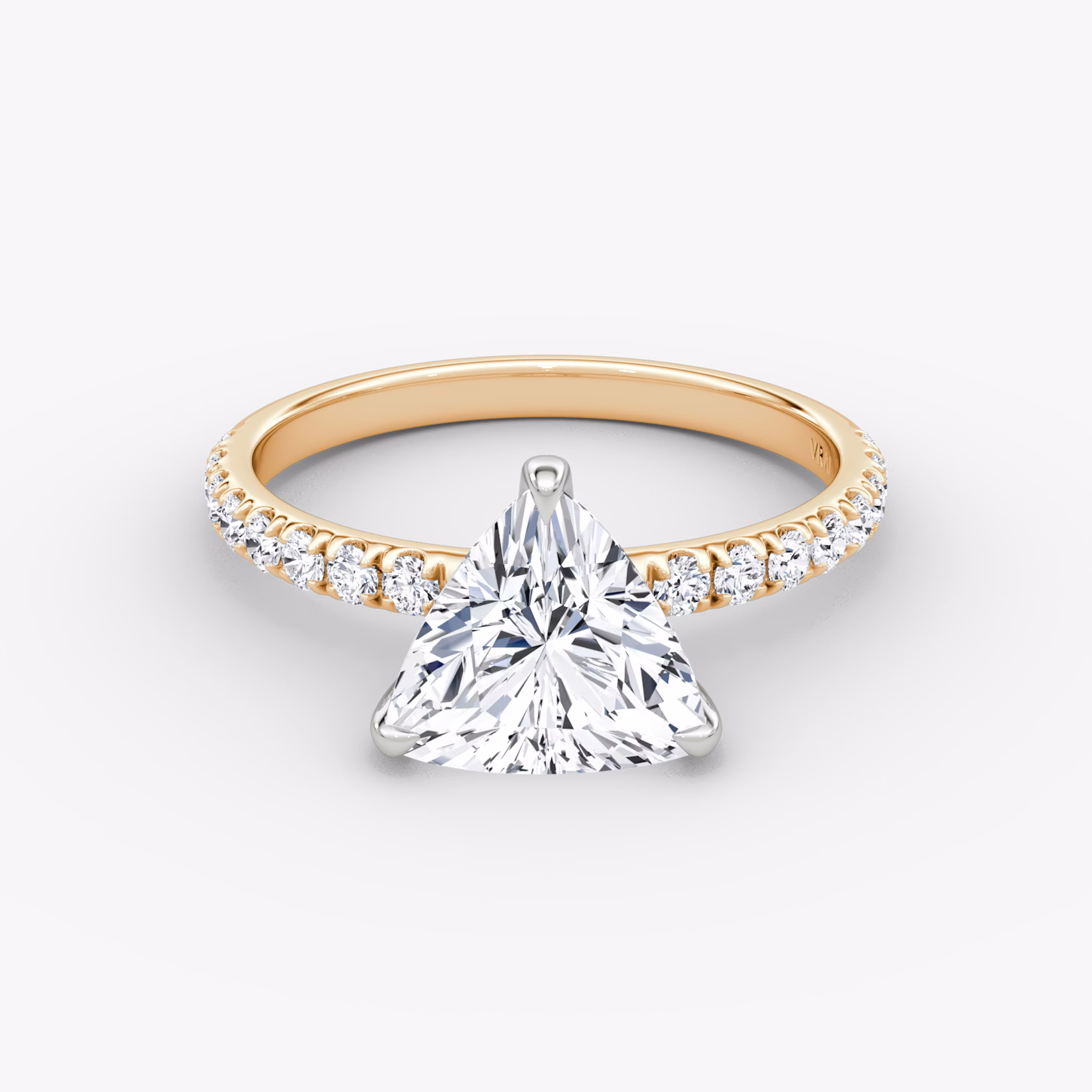 The Classic | Trillion | 14k | Rose Gold and Platinum | bandAccent: Pavé | bandWidth: large | diamondOrientation: vertical | caratWeight: other