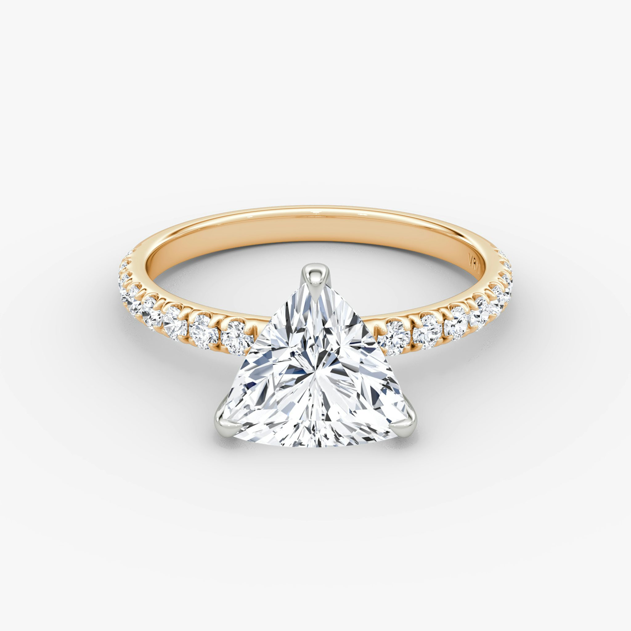 The Classic | Trillion | 14k | Rose Gold and Platinum | bandAccent: Pavé | bandWidth: large | diamondOrientation: vertical | caratWeight: other