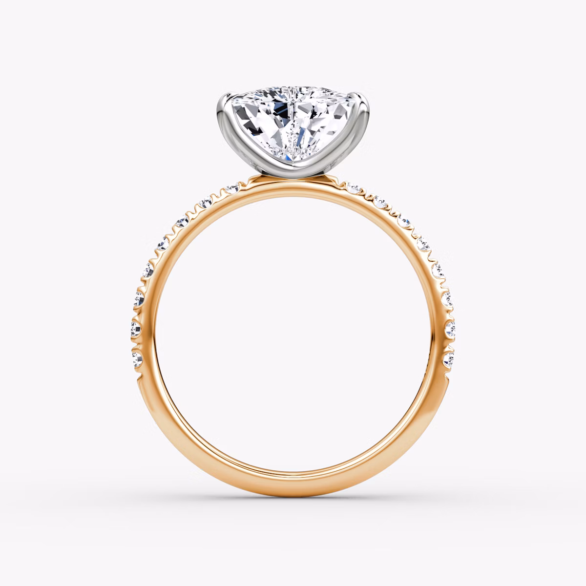 Anillo de compromiso Classic | Trillón | 14k | Oro rosa y platino | bandAccent: Pavé | bandWidth: large | diamondOrientation: vertical | caratWeight: other