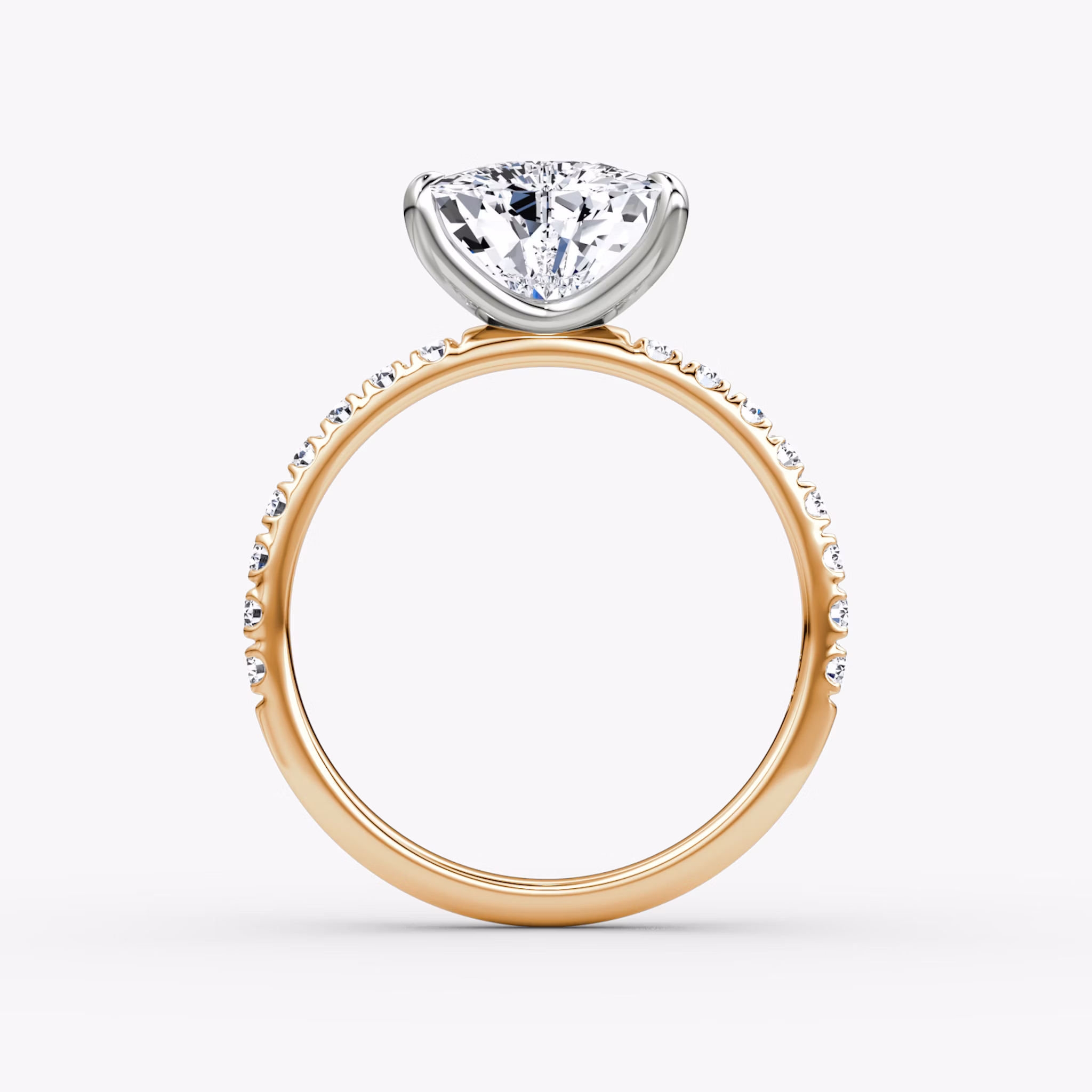 The Classic | Trillion | 14k | Rose Gold and Platinum | bandAccent: Pavé | bandWidth: large | diamondOrientation: vertical | caratWeight: other