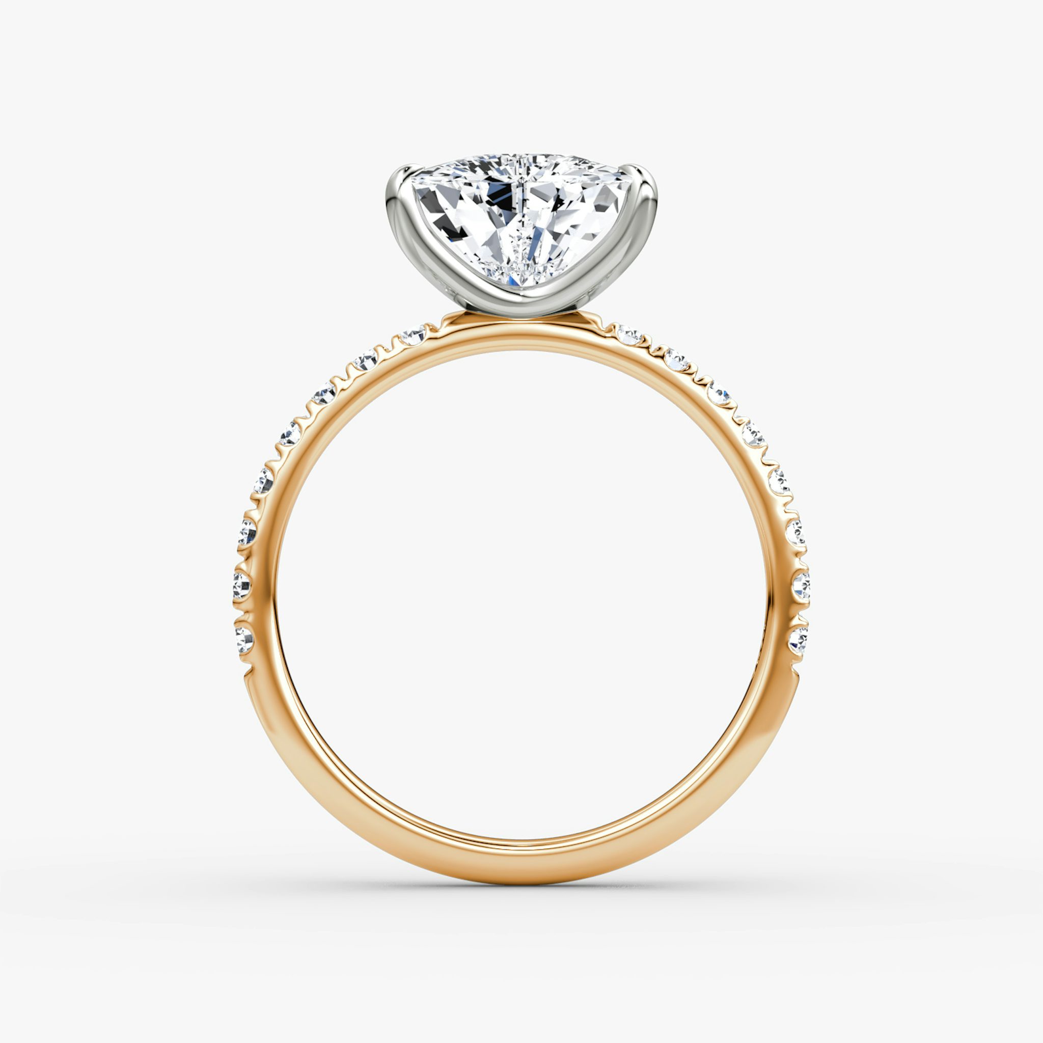 The Classic | Trillion | 14k | Rose Gold and Platinum | bandAccent: Pavé | bandWidth: large | diamondOrientation: vertical | caratWeight: other