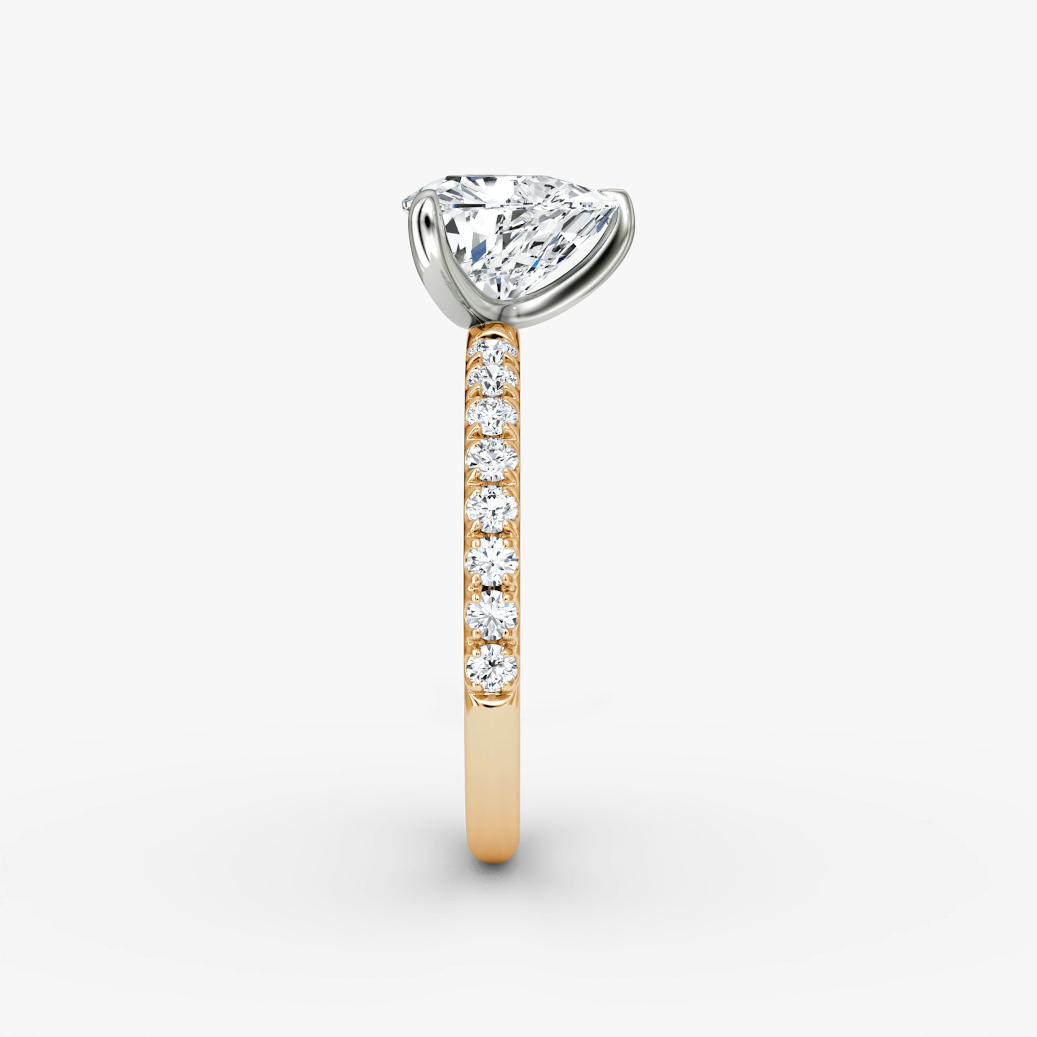 The Classic | Trillion | 14k | Rose Gold and Platinum | bandAccent: Pavé | bandWidth: large | diamondOrientation: vertical | caratWeight: other