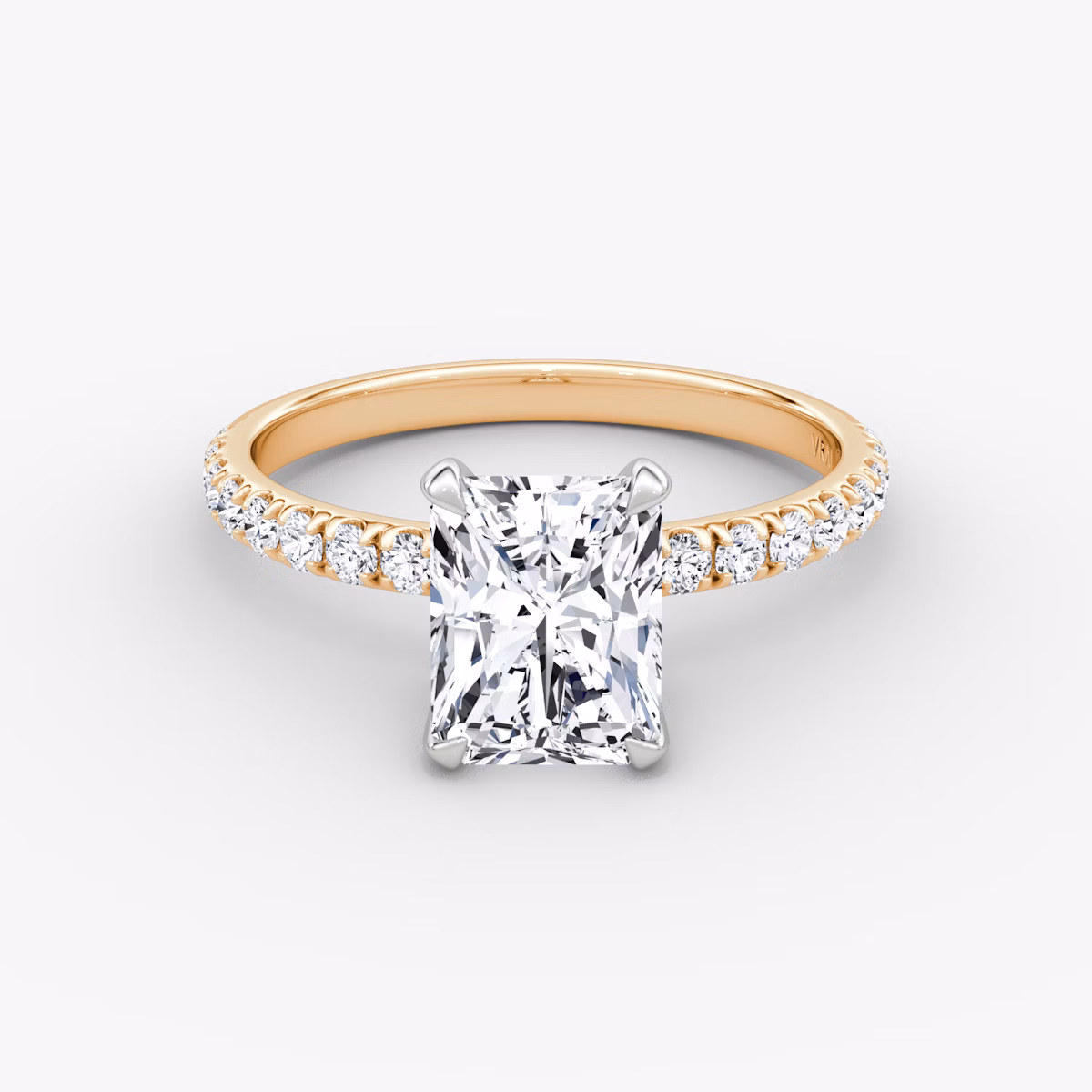 Anillo de compromiso Classic | Radiante | 14k | Oro rosa y platino | bandAccent: Pavé | bandWidth: large | diamondOrientation: vertical | caratWeight: other