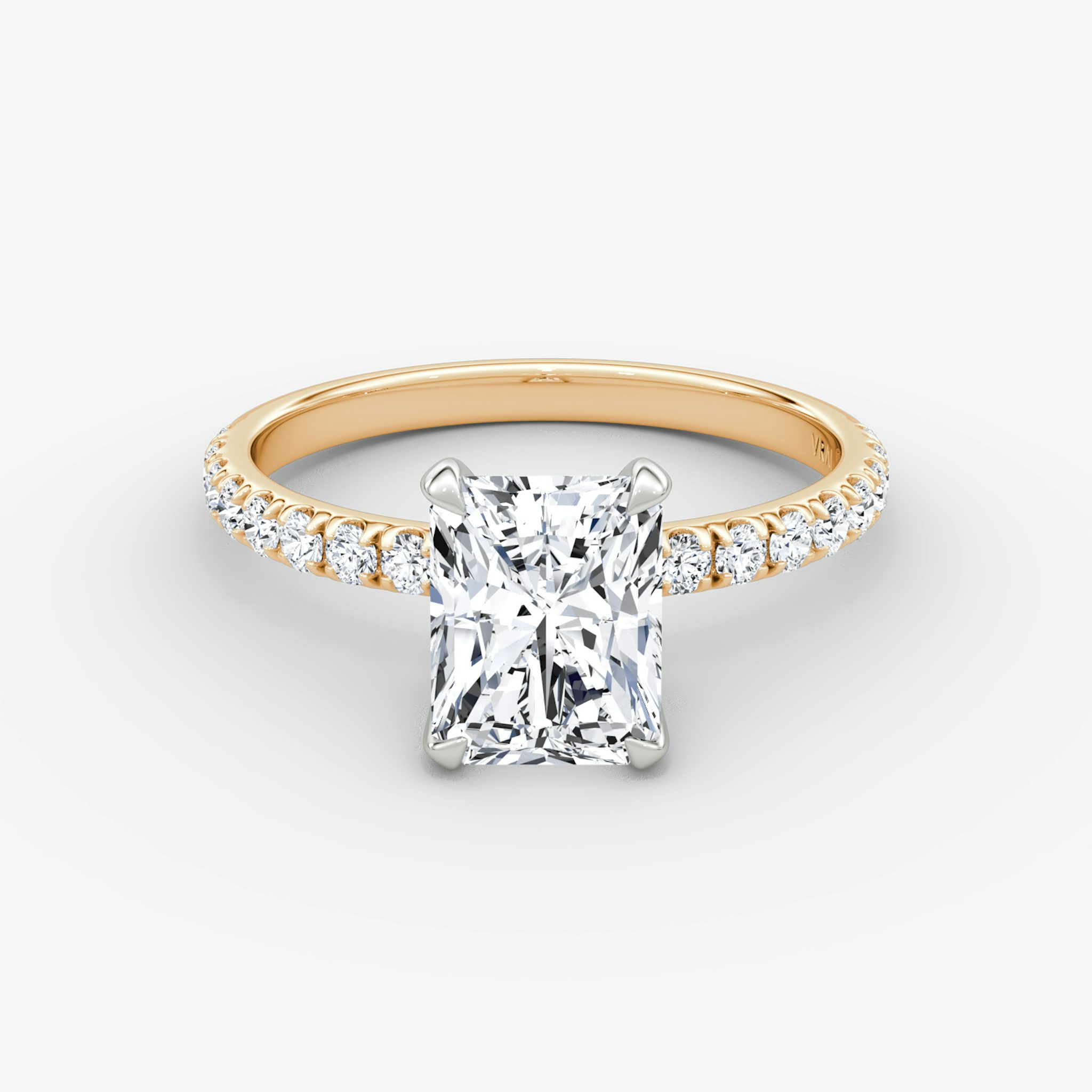 The Classic | Radiant | 14k | Rose Gold and Platinum | bandAccent: Pavé | bandWidth: large | diamondOrientation: vertical | caratWeight: other