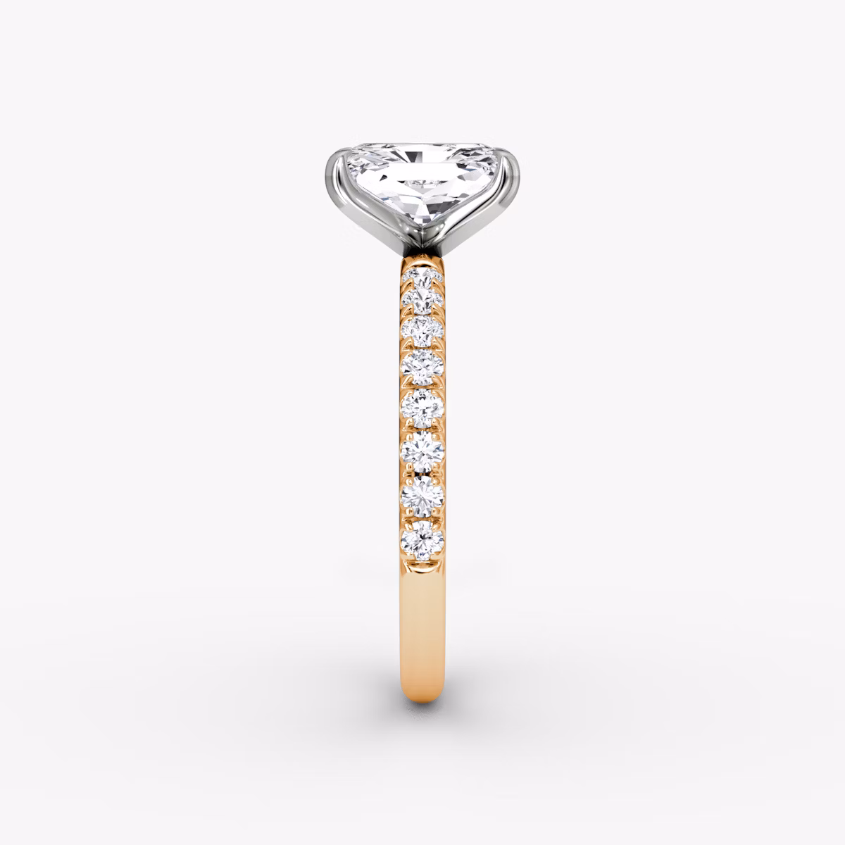 Anillo de compromiso Classic | Radiante | 14k | Oro rosa y platino | bandAccent: Pavé | bandWidth: large | diamondOrientation: vertical | caratWeight: other