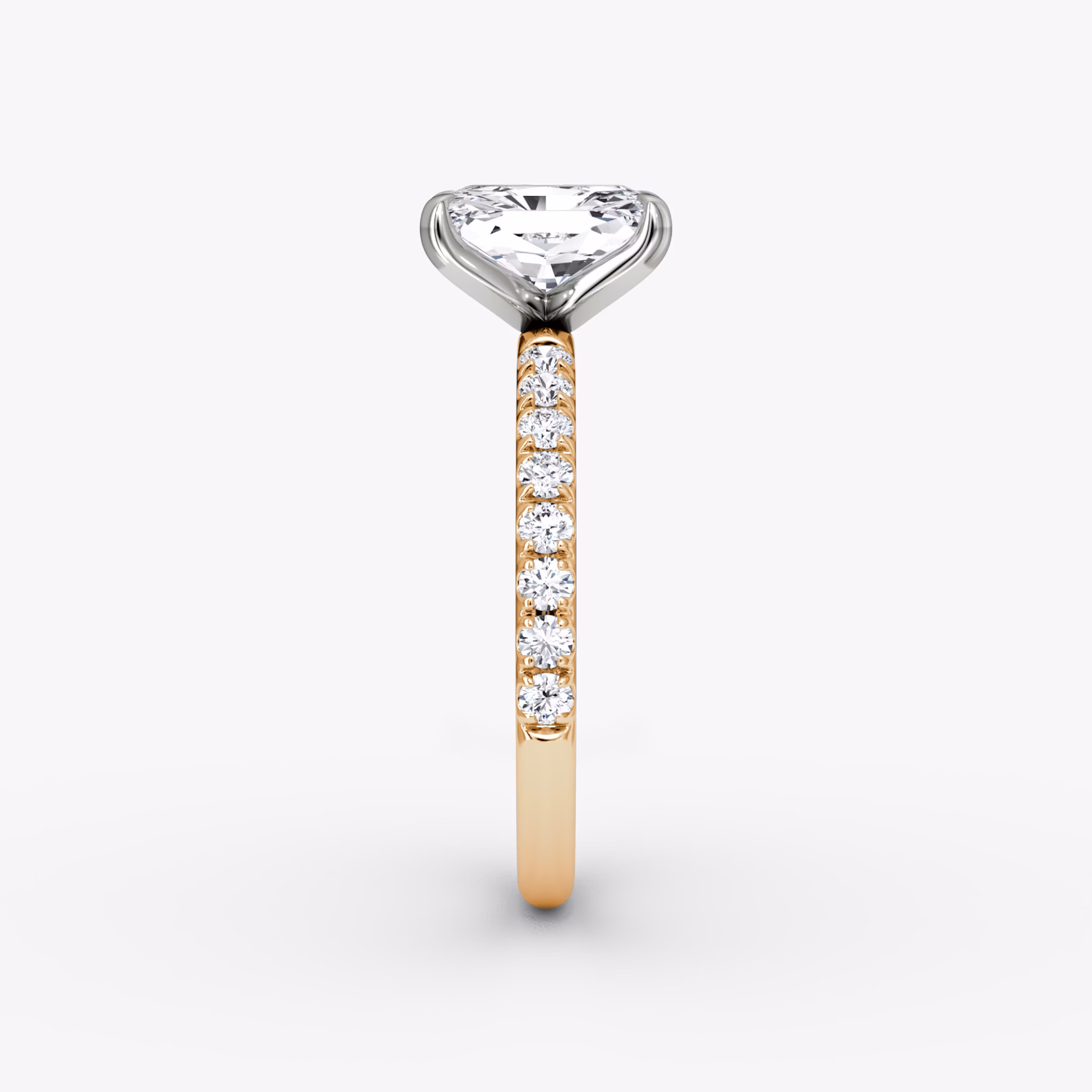 The Classic | Radiant | 14k | Rose Gold and Platinum | bandAccent: Pavé | bandWidth: large | diamondOrientation: vertical | caratWeight: other