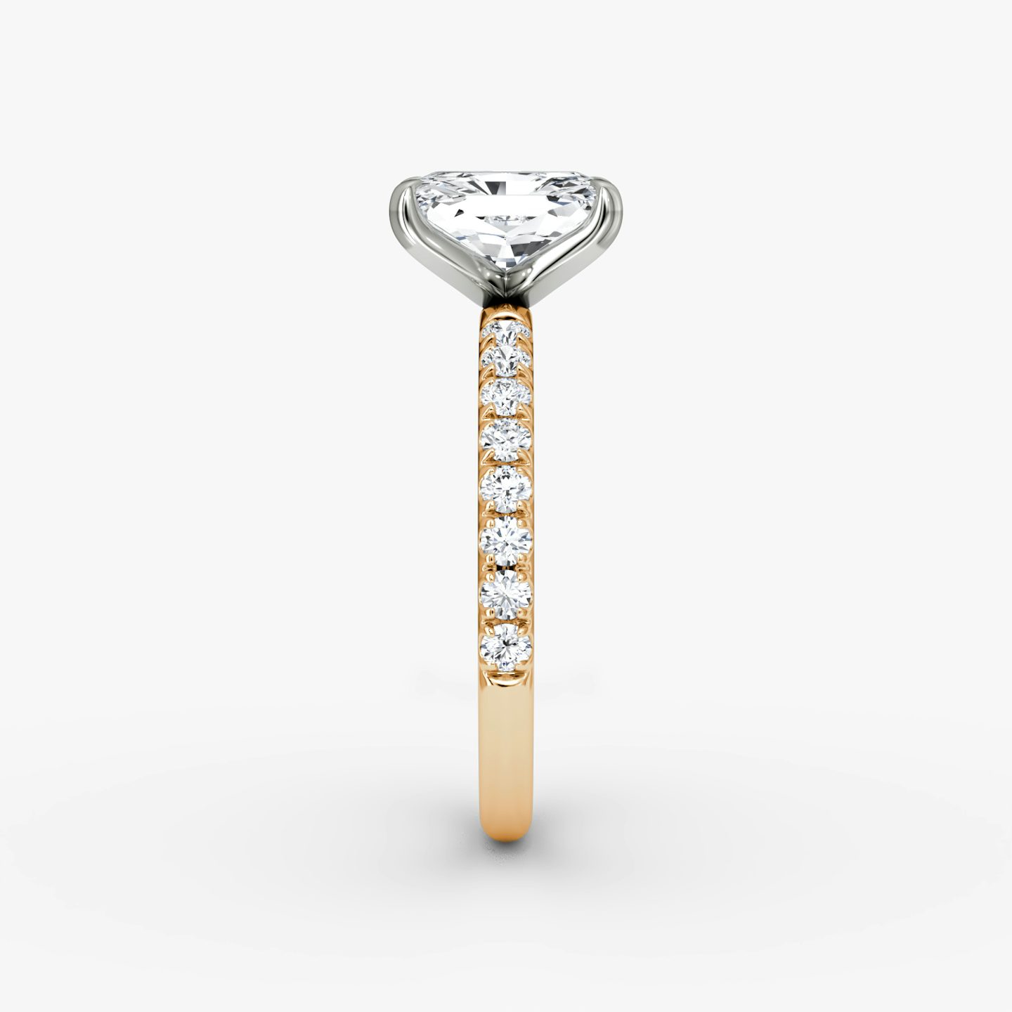 The Classic | Radiant | 14k | Rose Gold and Platinum | bandAccent: Pavé | bandWidth: large | diamondOrientation: vertical | caratWeight: other