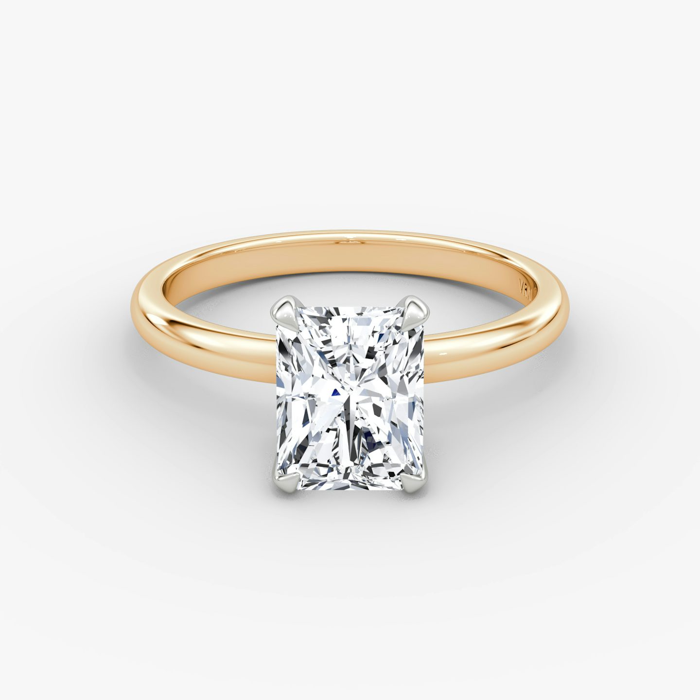 The Classic | Radiant | 14k | Rose Gold and Platinum | bandAccent: Plain | bandWidth: large | diamondOrientation: vertical | caratWeight: other