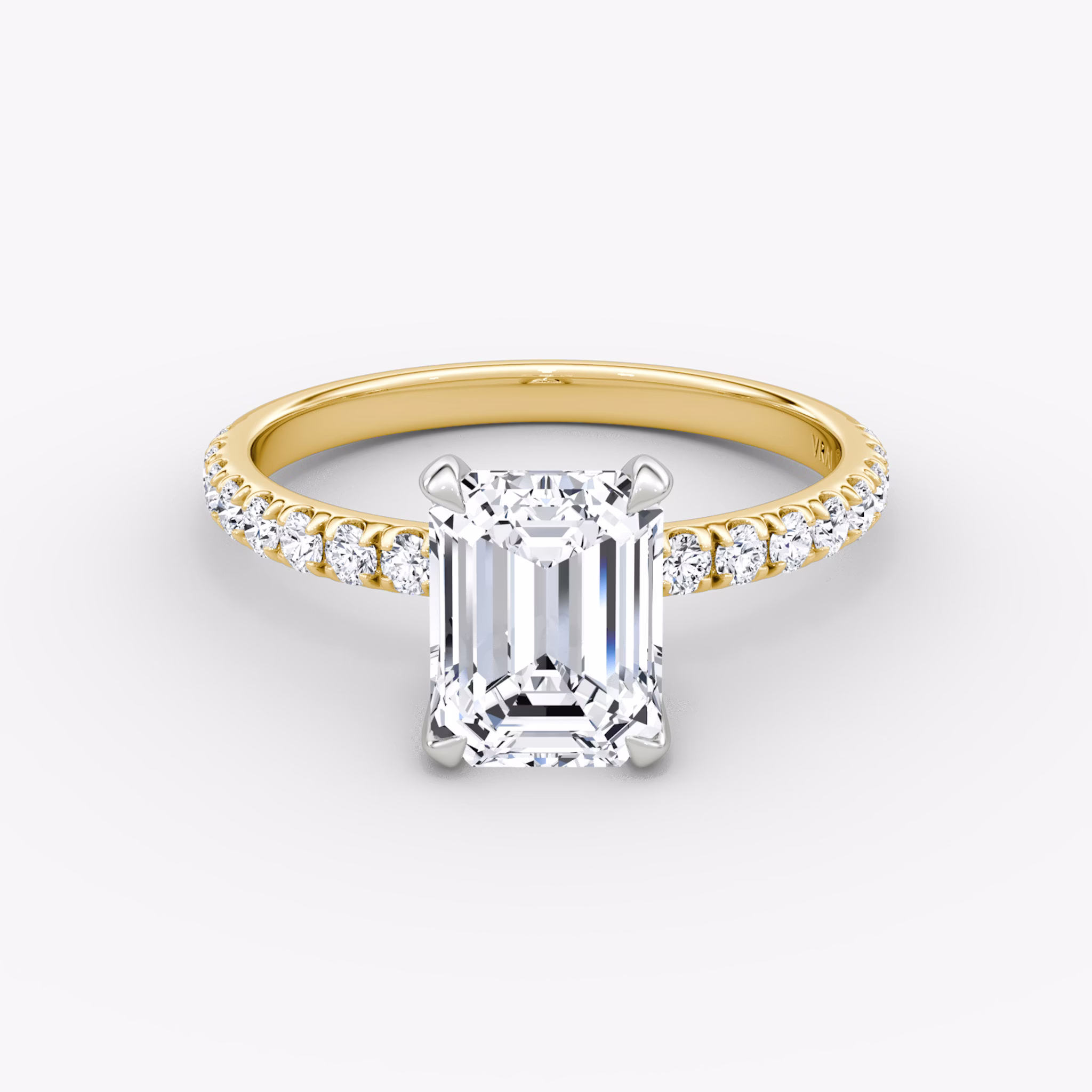 The Classic | Emerald | 18k | Yellow Gold and Platinum | bandAccent: Pavé | bandWidth: large | diamondOrientation: vertical | caratWeight: other