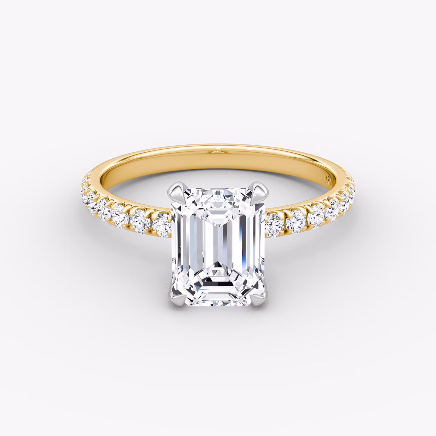 The Classic | Emerald | 18k | Yellow Gold and Platinum | bandAccent: Pavé | bandWidth: large | diamondOrientation: vertical | caratWeight: other