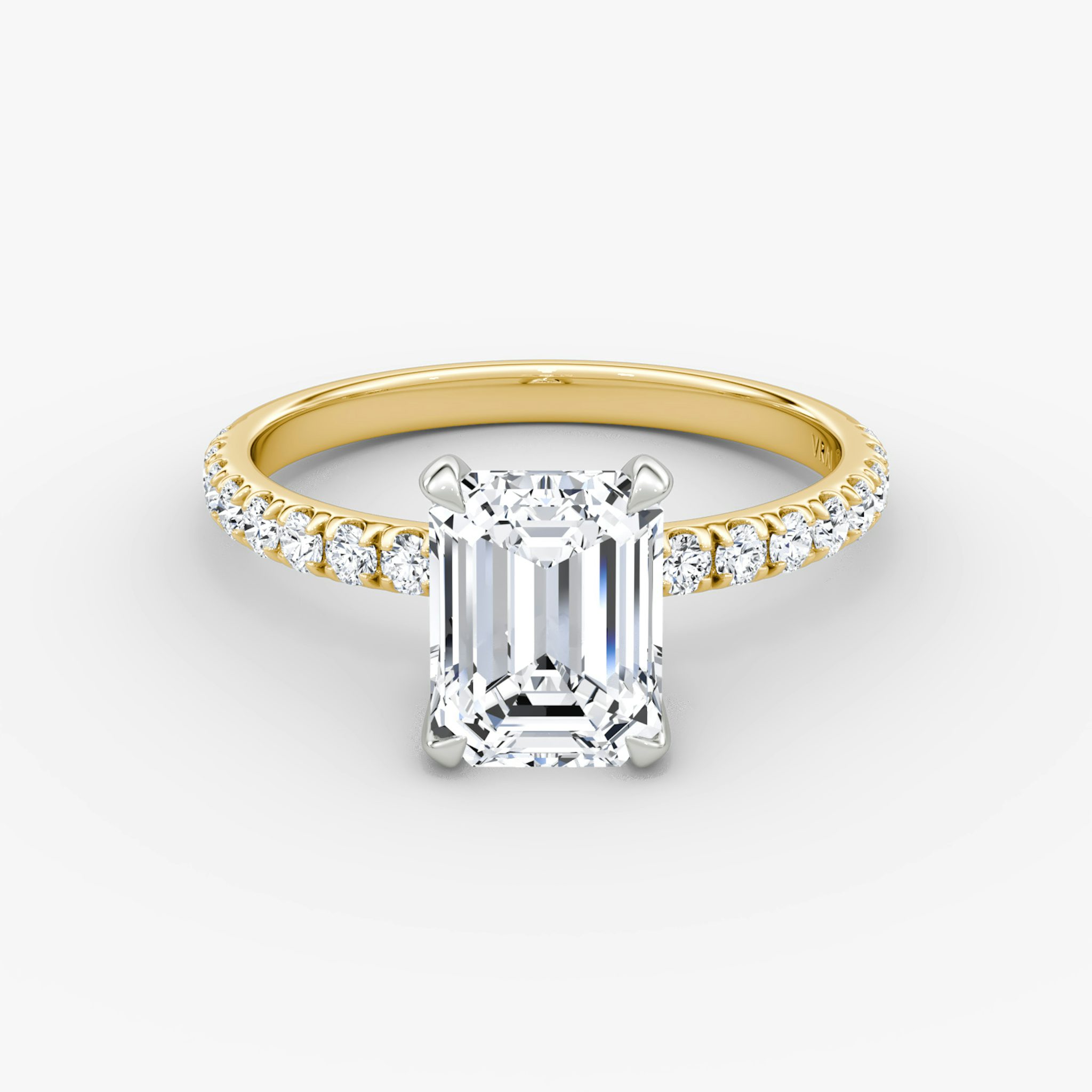 The Classic | Emerald | 18k | Yellow Gold and Platinum | bandAccent: Pavé | bandWidth: large | diamondOrientation: vertical | caratWeight: other