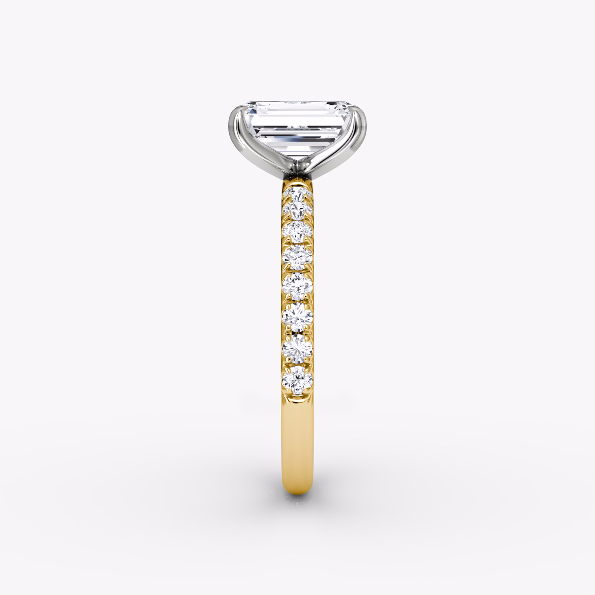 The Classic | Emerald | 18k | Yellow Gold and Platinum | bandAccent: Pavé | bandWidth: large | diamondOrientation: vertical | caratWeight: other