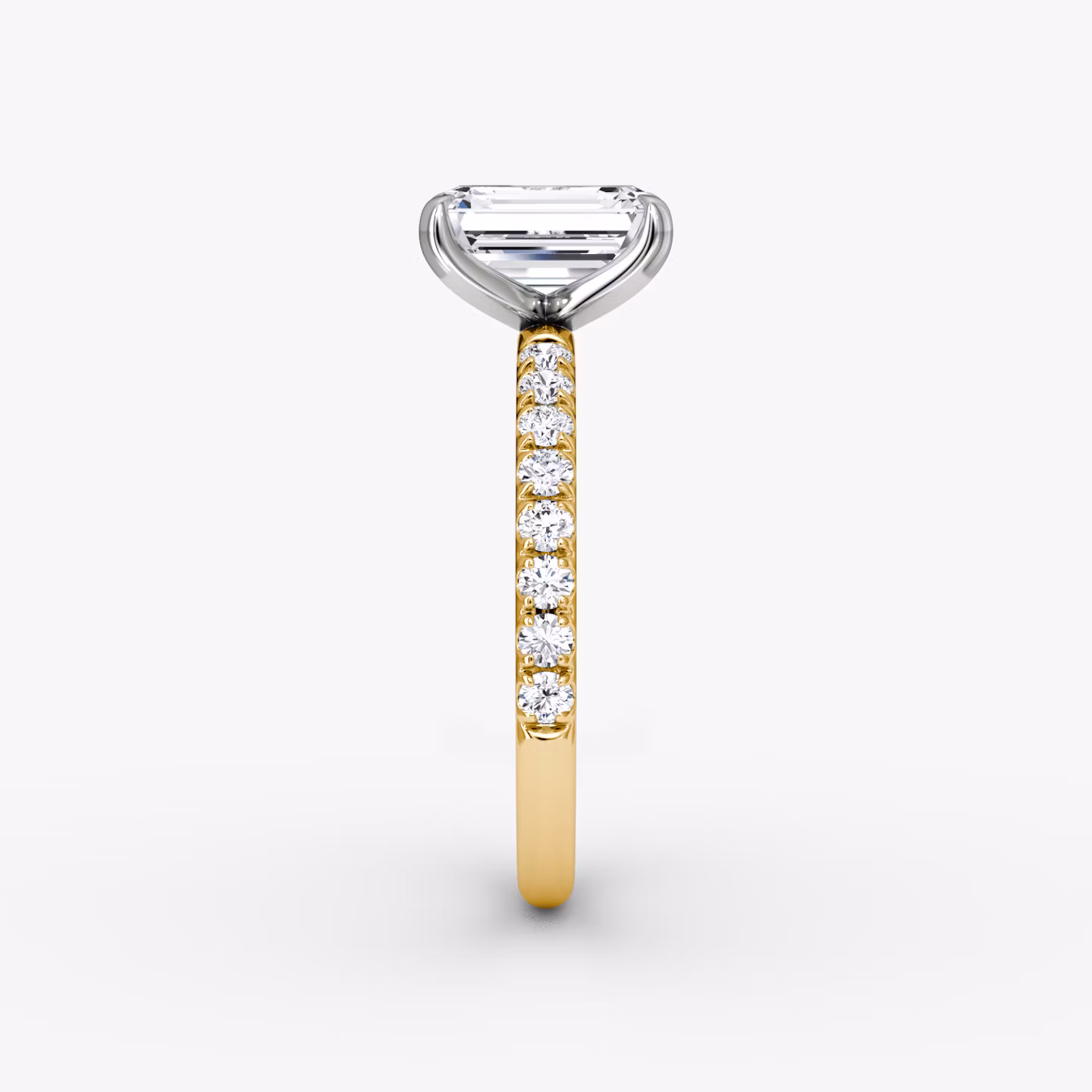 The Classic | Emerald | 18k | Yellow Gold and Platinum | bandAccent: Pavé | bandWidth: large | diamondOrientation: vertical | caratWeight: other