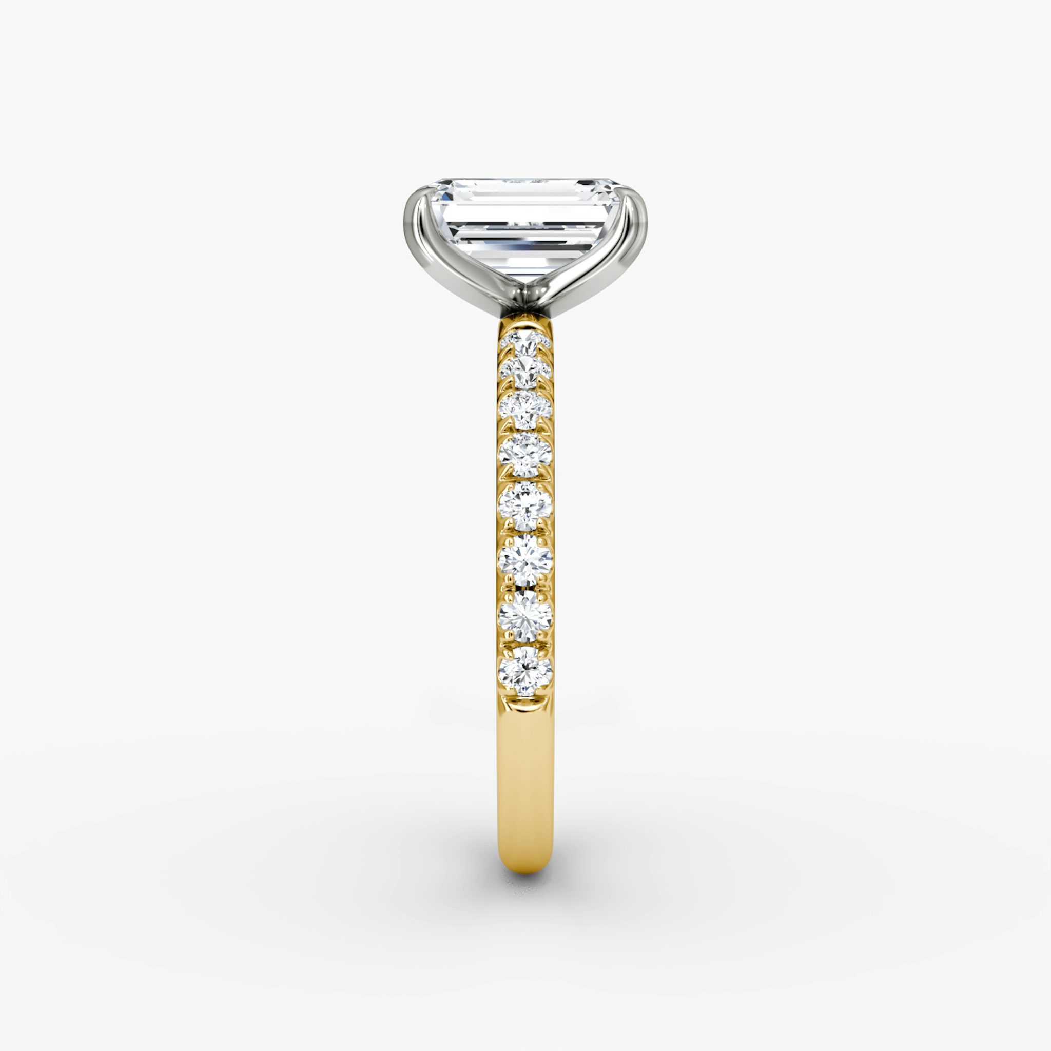 The Classic | Emerald | 18k | Yellow Gold and Platinum | bandAccent: Pavé | bandWidth: large | diamondOrientation: vertical | caratWeight: other