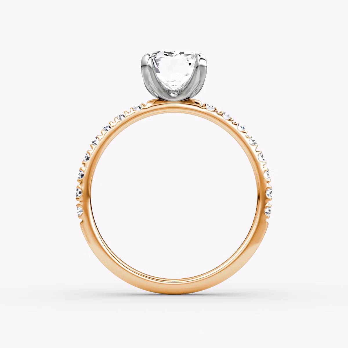 Anillo de compromiso Classic | Esmeralda | 14k | Oro rosa y platino | bandAccent: Pavé | bandWidth: large | diamondOrientation: vertical | caratWeight: other