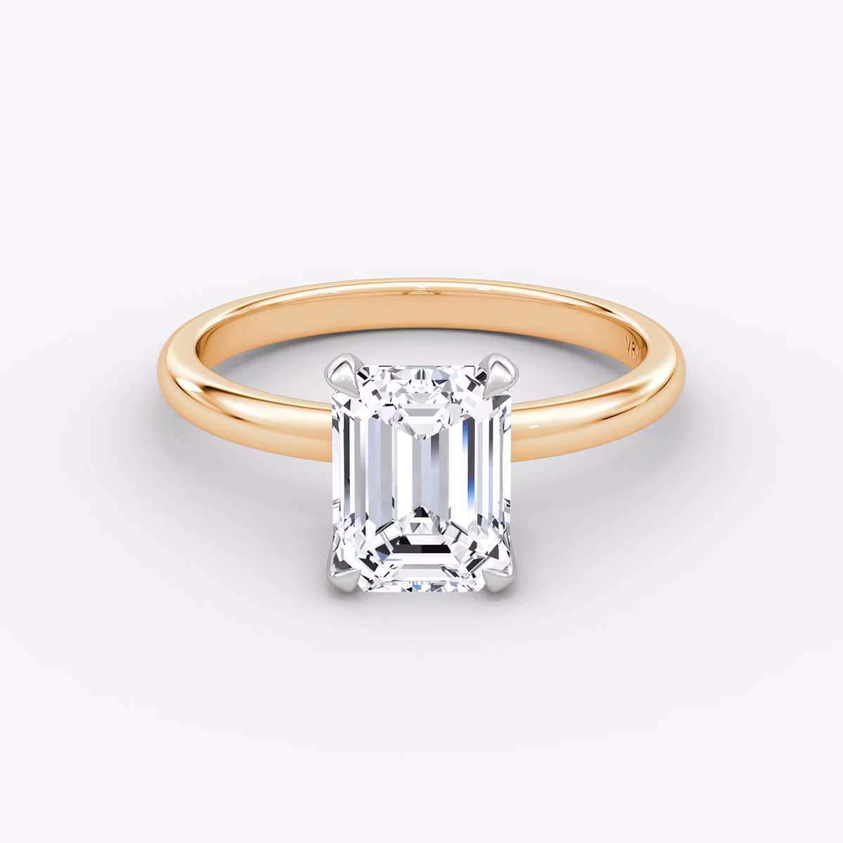 Anillo de compromiso Classic | Esmeralda | 14k | Oro rosa y platino | bandAccent: Simple | bandWidth: large | diamondOrientation: vertical | caratWeight: other
