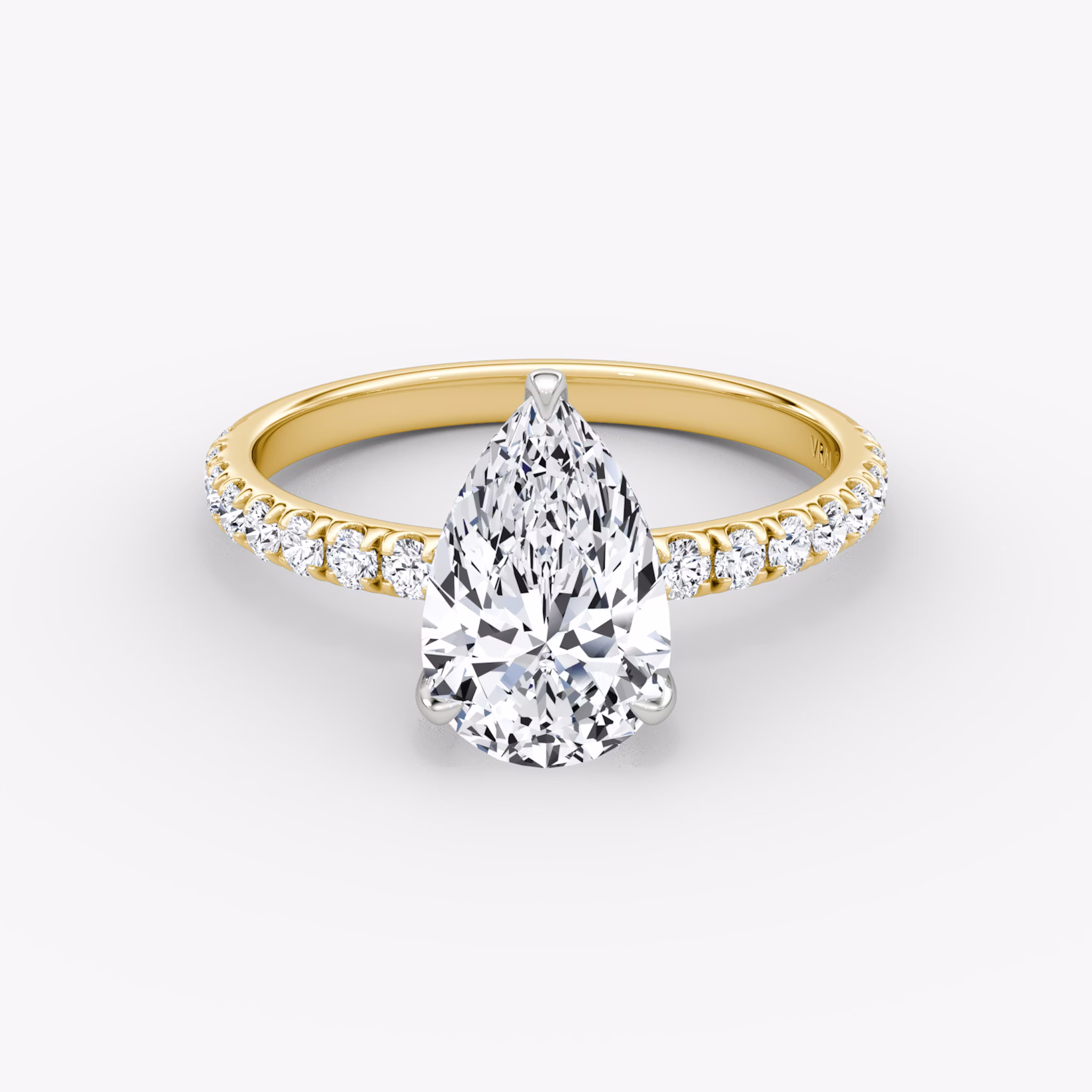 The Classic | Pear | 18k | Yellow Gold and Platinum | bandAccent: Pavé | bandWidth: large | diamondOrientation: vertical | caratWeight: other