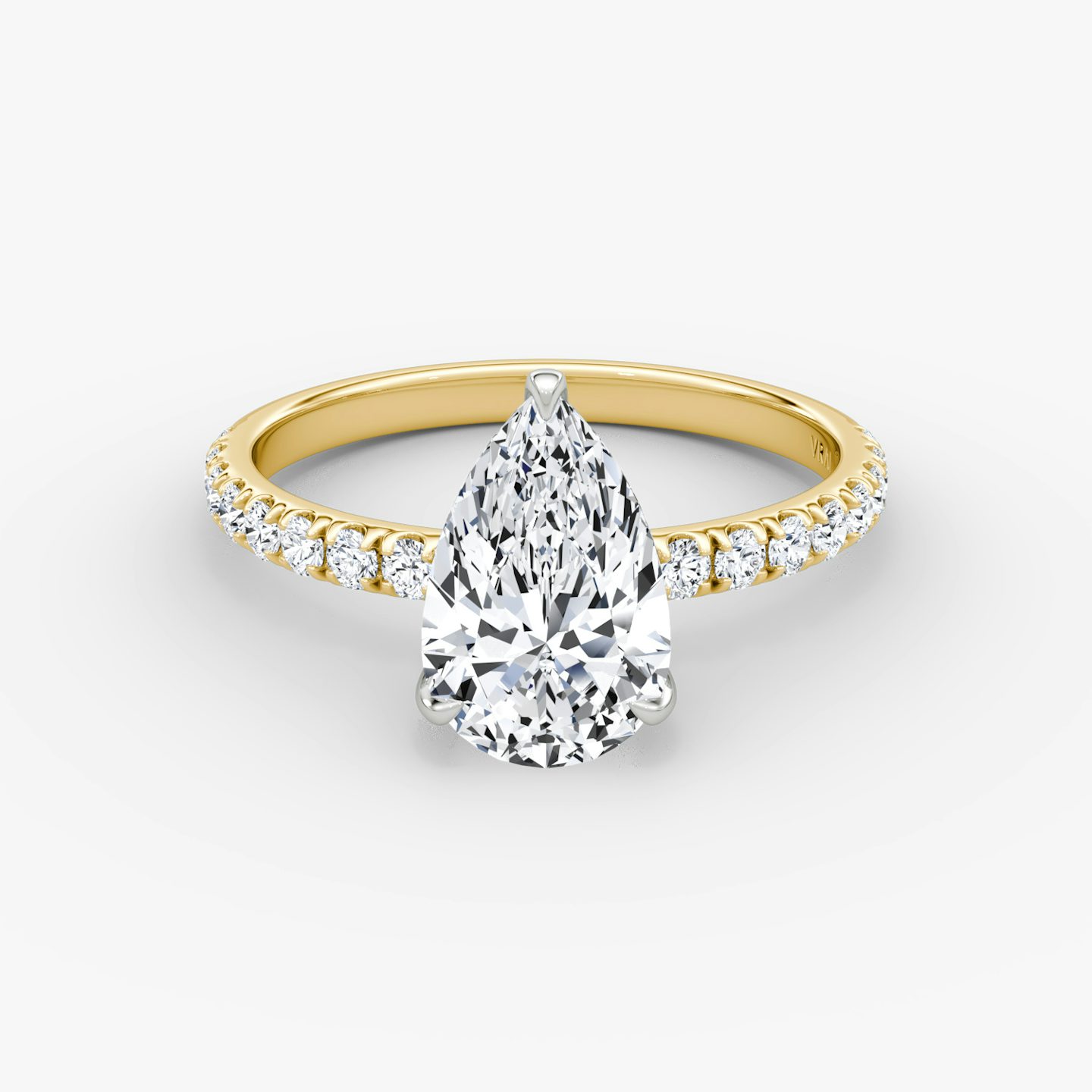 The Classic | Pear | 18k | Yellow Gold and Platinum | bandAccent: Pavé | bandWidth: large | diamondOrientation: vertical | caratWeight: other