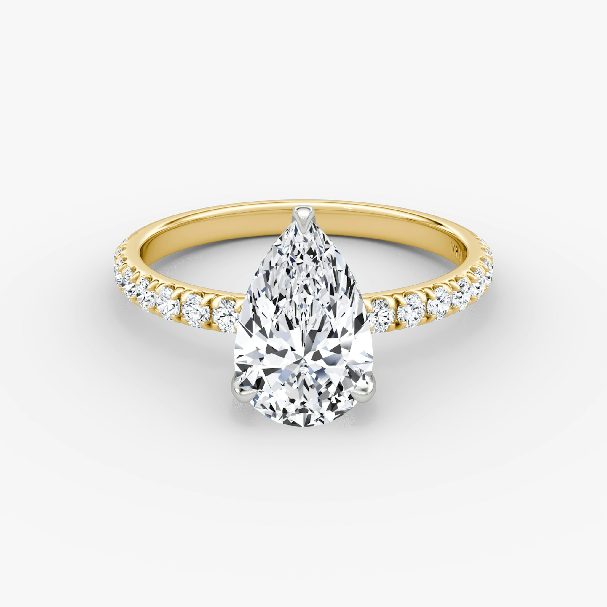 The Classic | Pear | 18k | Yellow Gold and Platinum | bandAccent: Pavé | bandWidth: large | diamondOrientation: vertical | caratWeight: other
