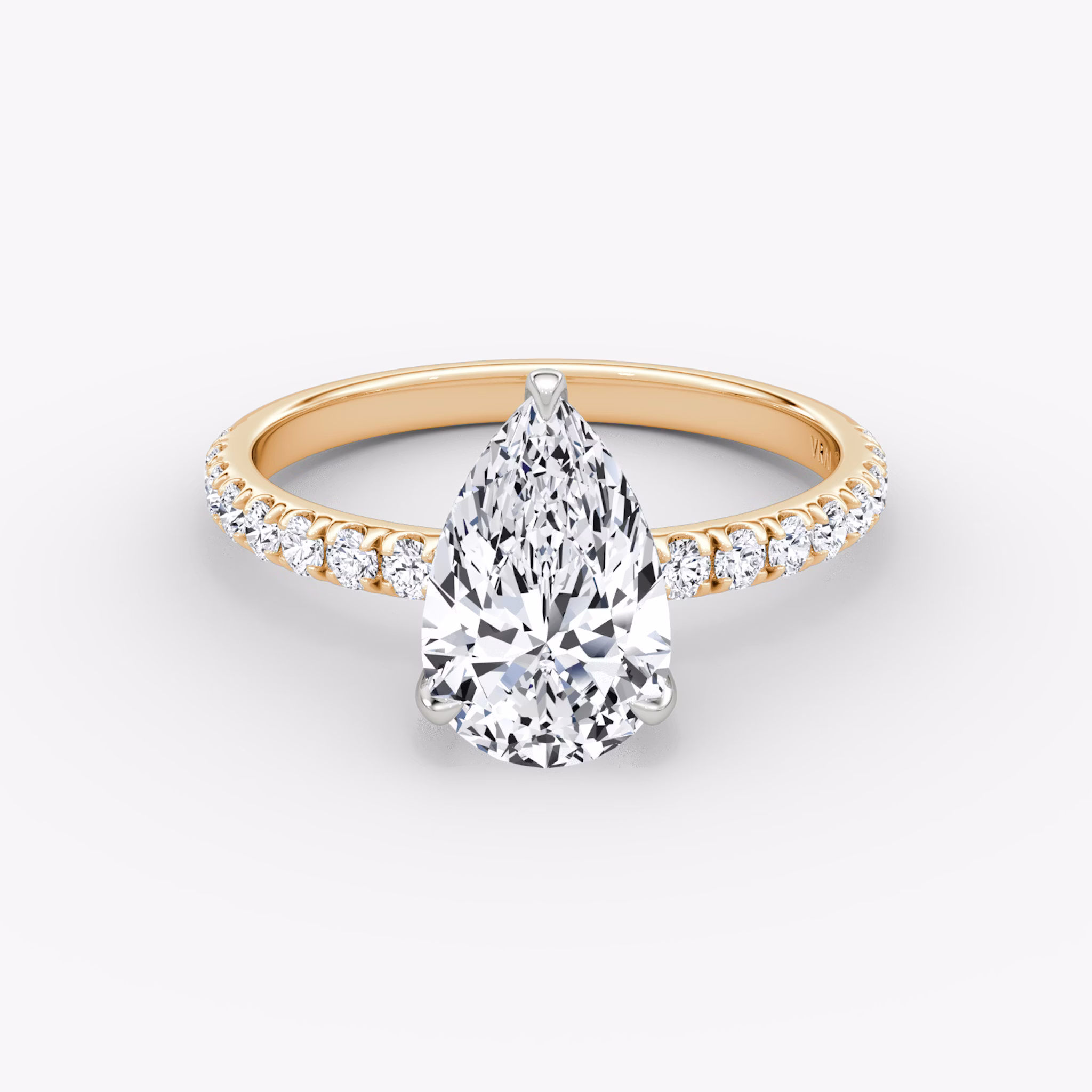 The Classic | Pear | 14k | Rose Gold and Platinum | bandAccent: Pavé | bandWidth: large | diamondOrientation: vertical | caratWeight: other